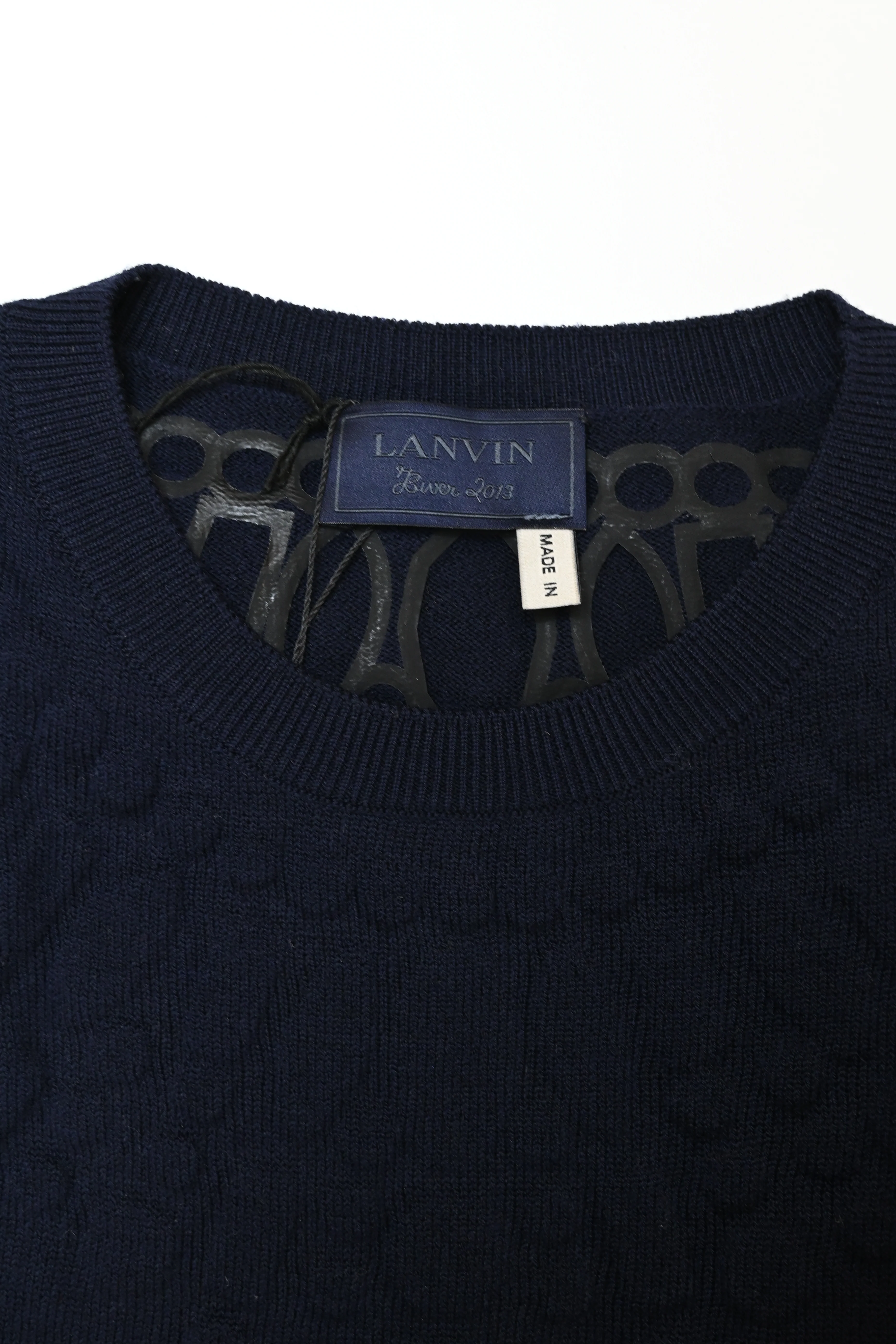Women's  Lanvin Knitted Midi Dress in Navy Blue Wool - Image 10