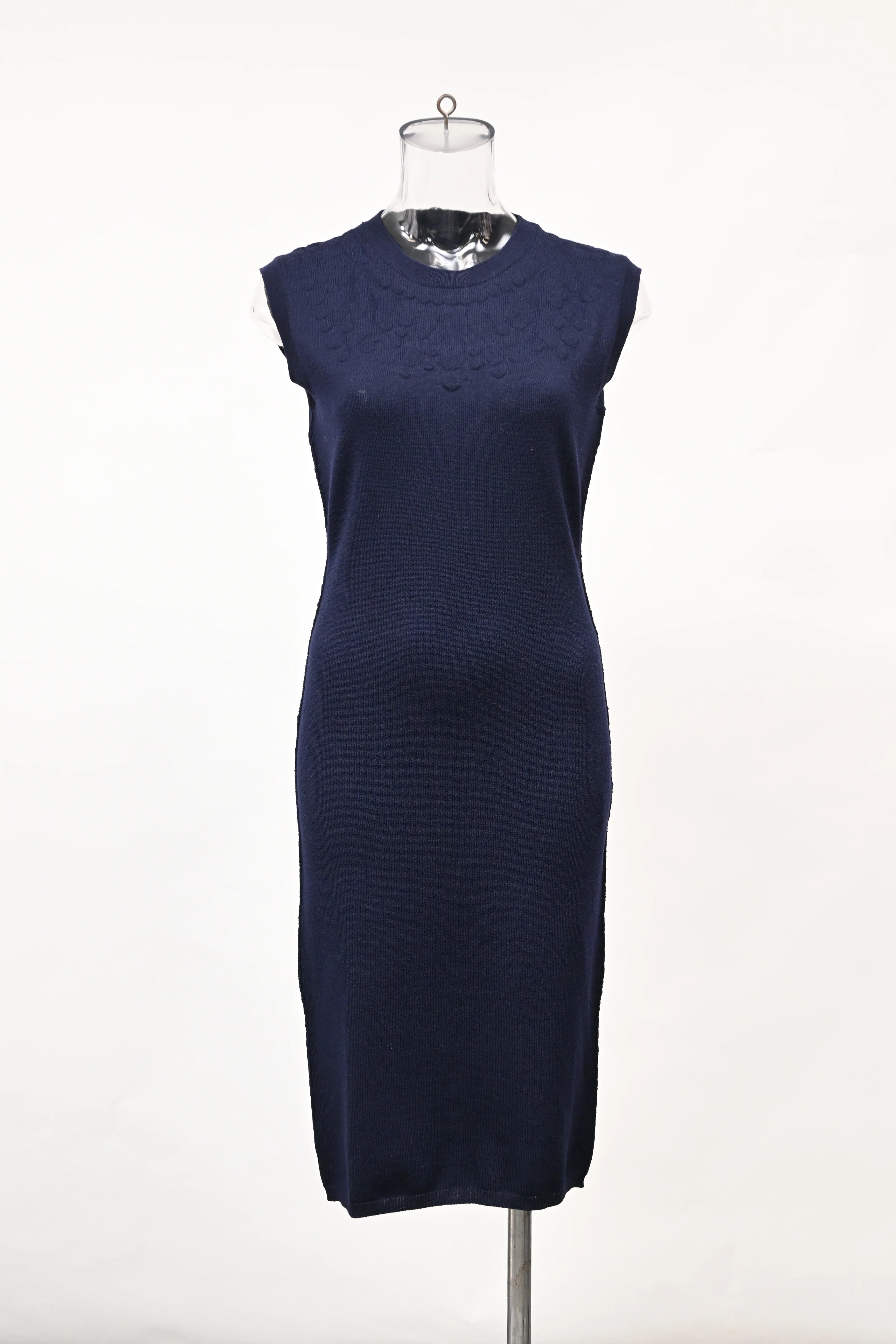 Women's  Lanvin Knitted Midi Dress in Navy Blue Wool - Image 6