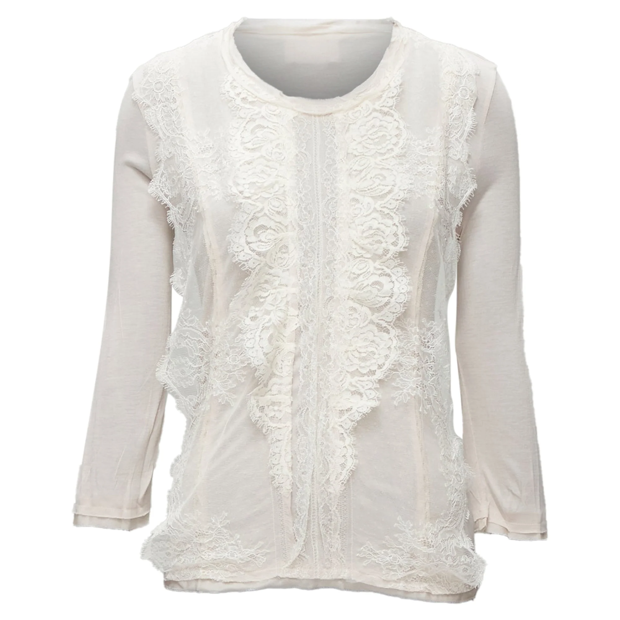 Women's Lanvin lace overlay asymmetric cropped sleeve top