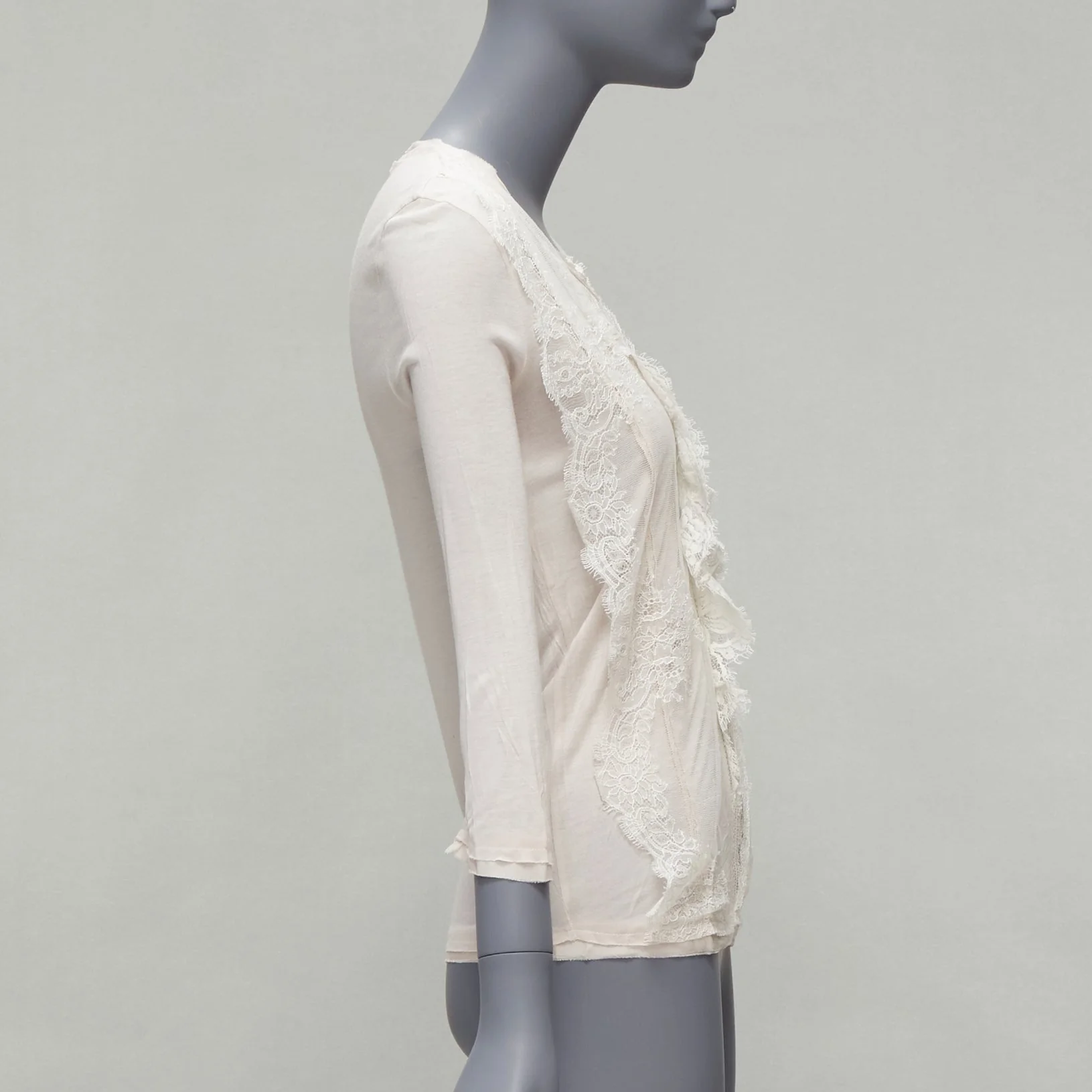 Women's Lanvin lace overlay asymmetric cropped sleeve top - Image 10
