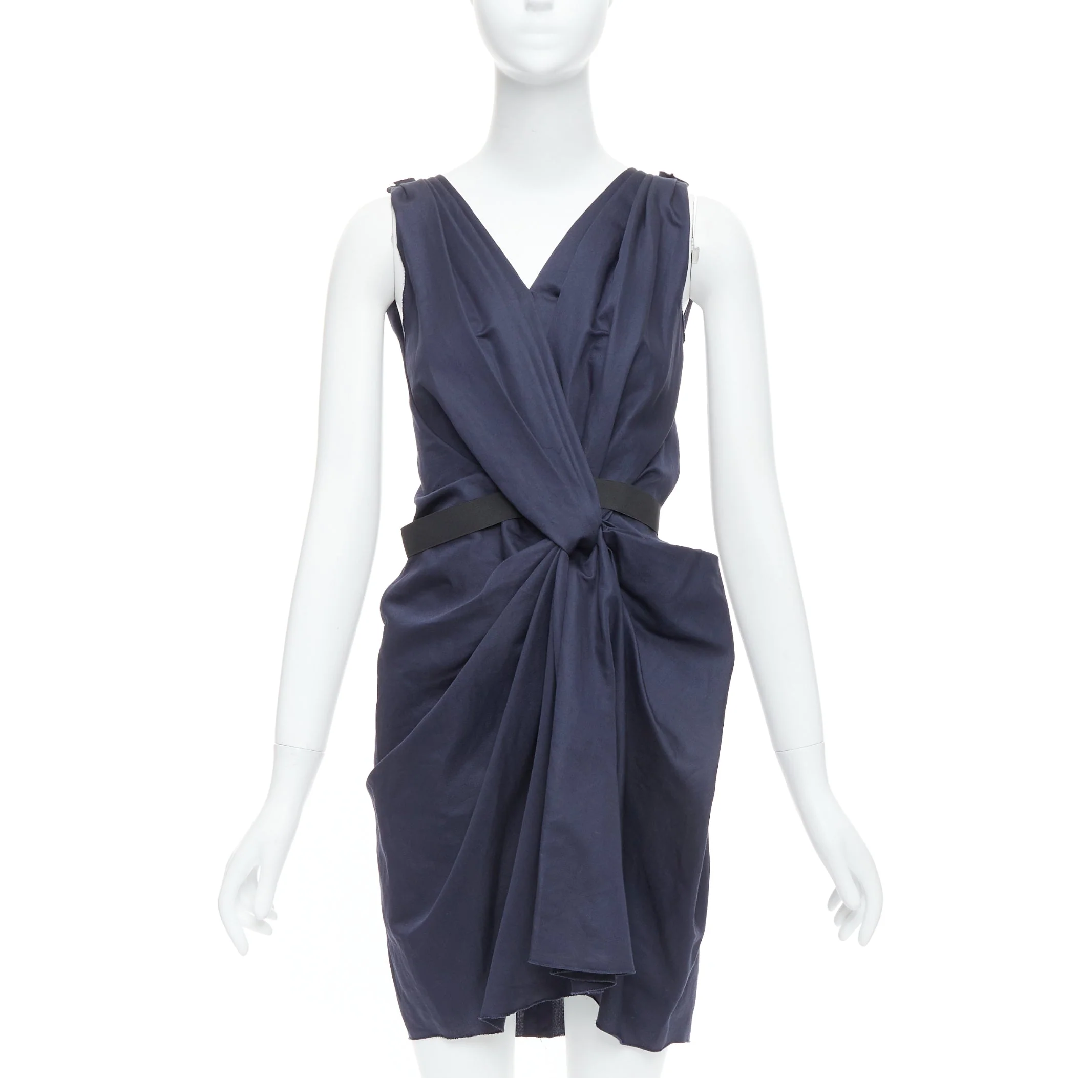 Women's Lanvin ramie cotton drape belted mini dress - Image 7