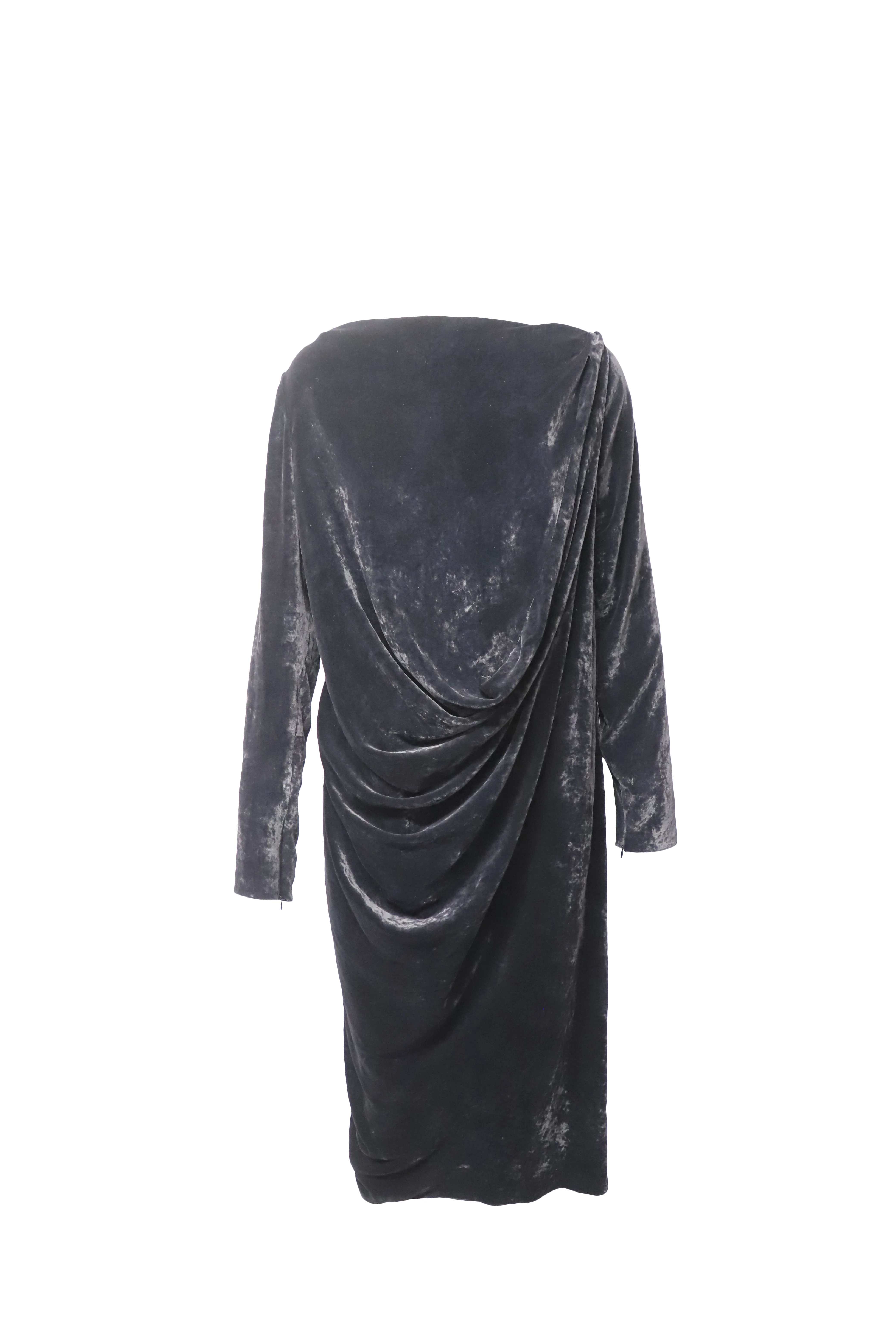 Women's Lanvin Velvet Long Sleeve Draped Dress in Black Viscose - Image 3