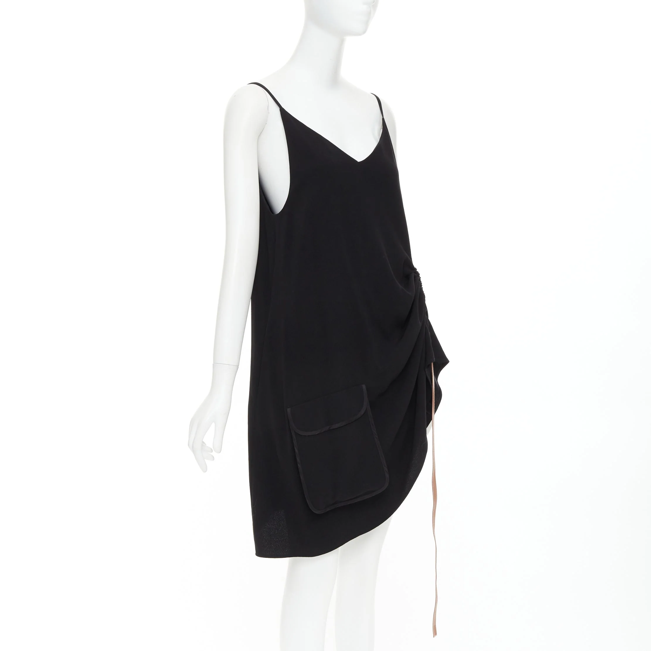 Women's Loewe black crepe brown anagram leather gathered side dress - Image 9
