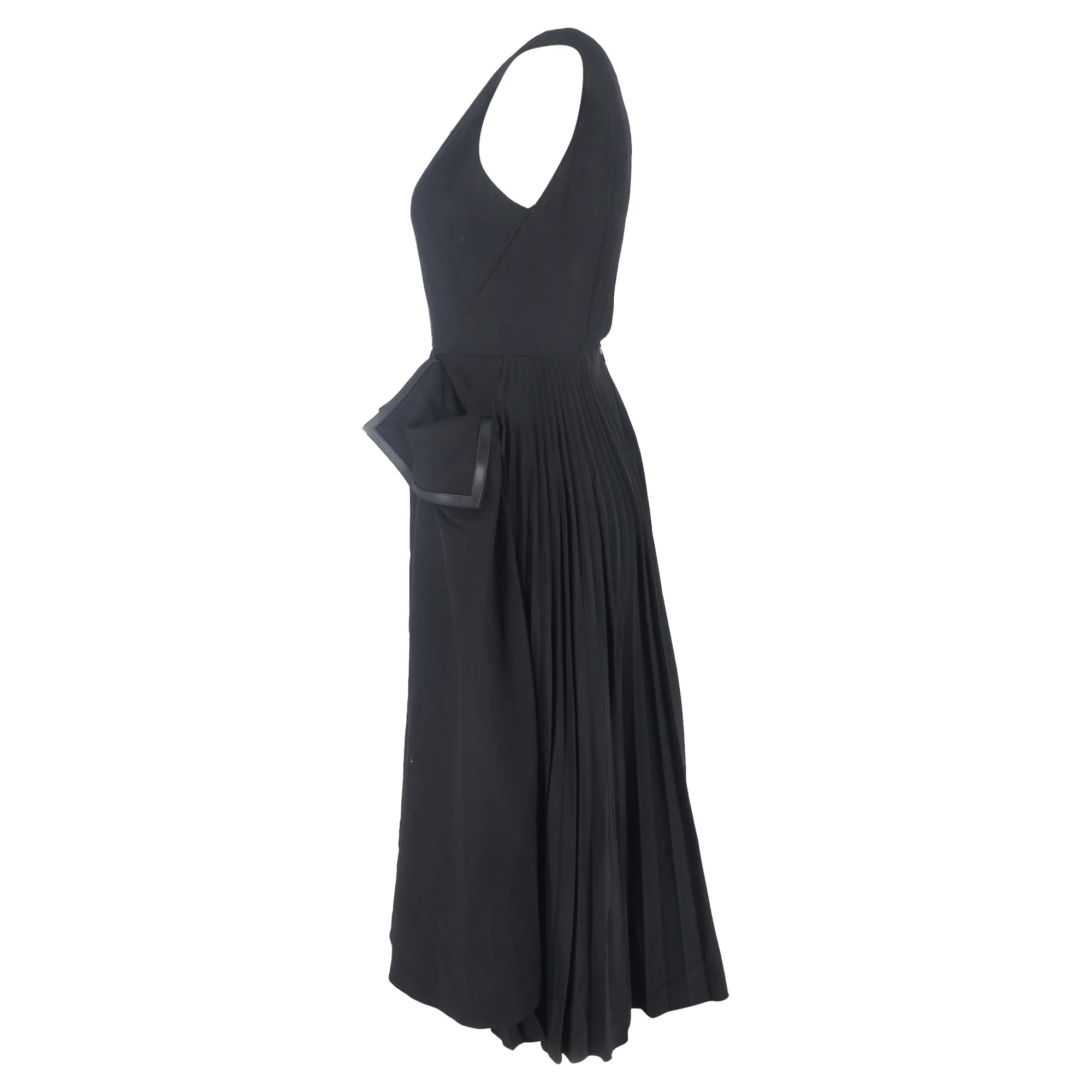 Women's  Loewe Open Back Pleated Midi Peplum Dress in Black Polyester - Image 2