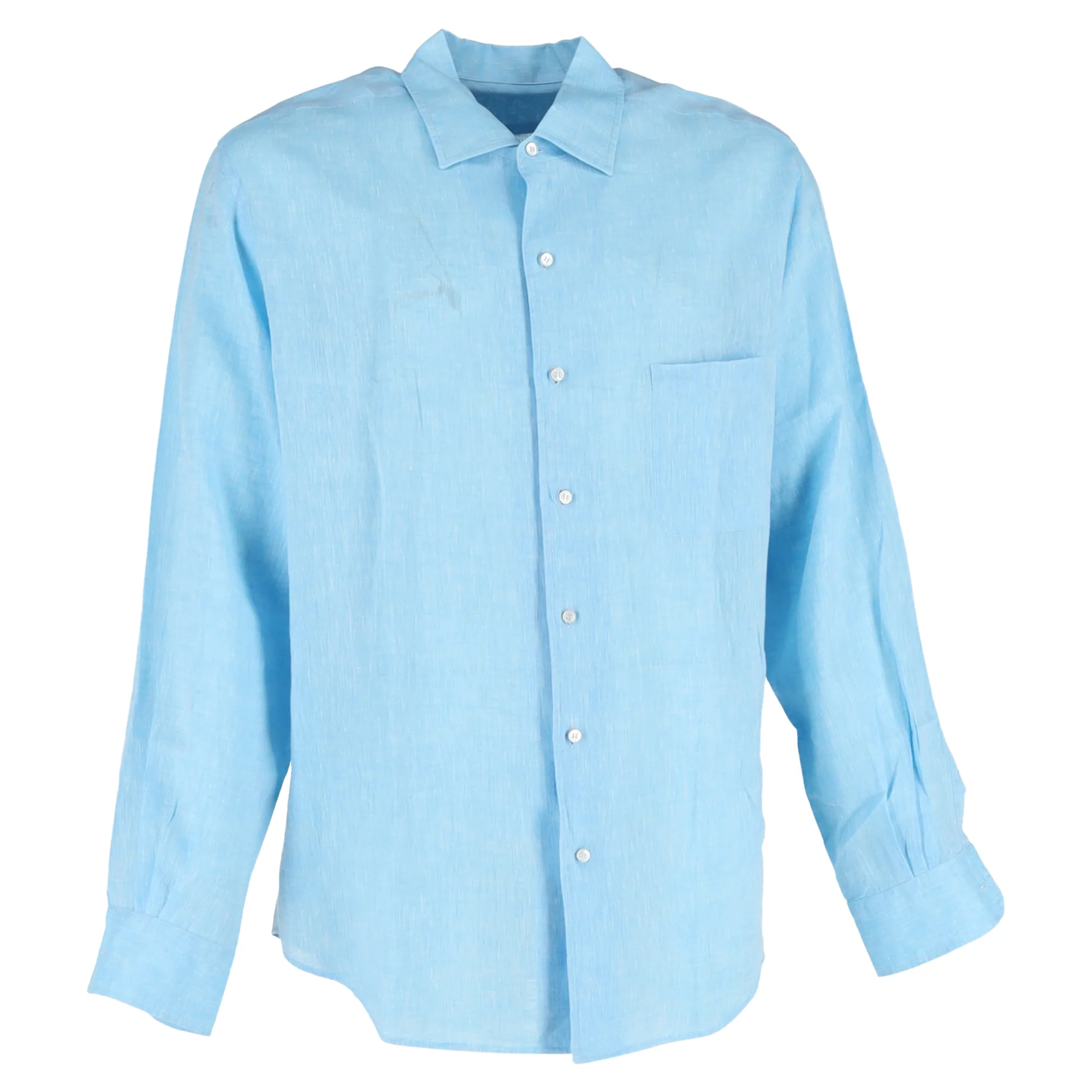 Men's Loro Piana Andre Long Sleeve Shirt in Blue Linen