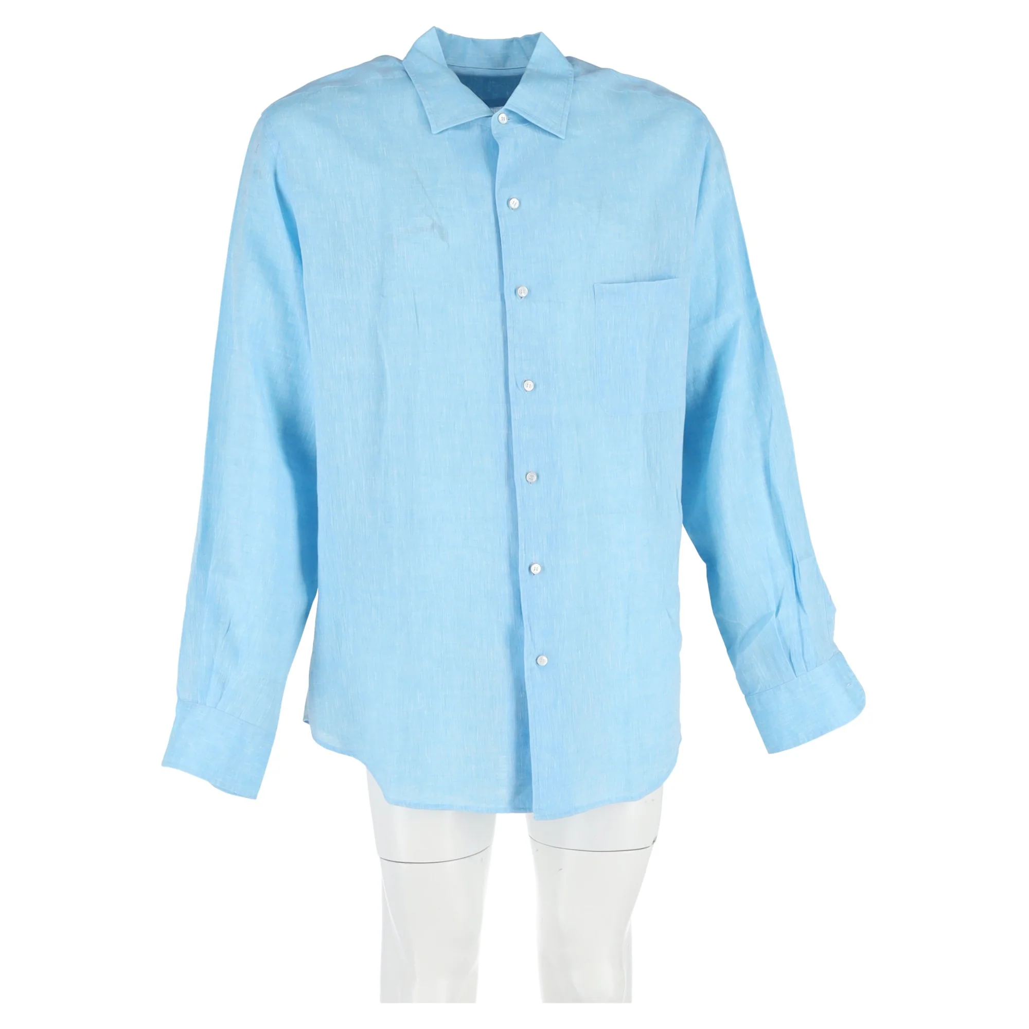 Men's Loro Piana Andre Long Sleeve Shirt in Blue Linen - Image 4