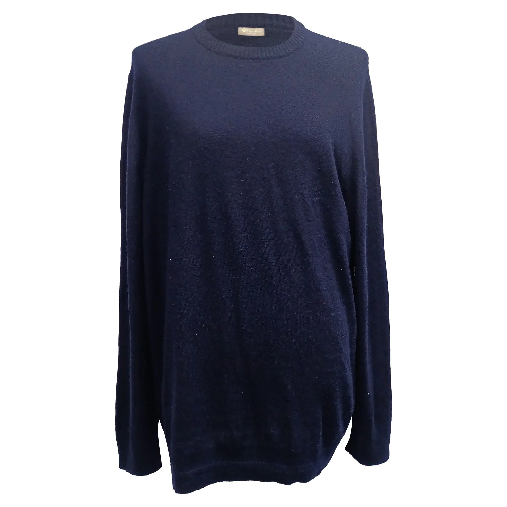 Men's Loro Piana Knitted Round Neck Sweater in Navy Blue Cashmere