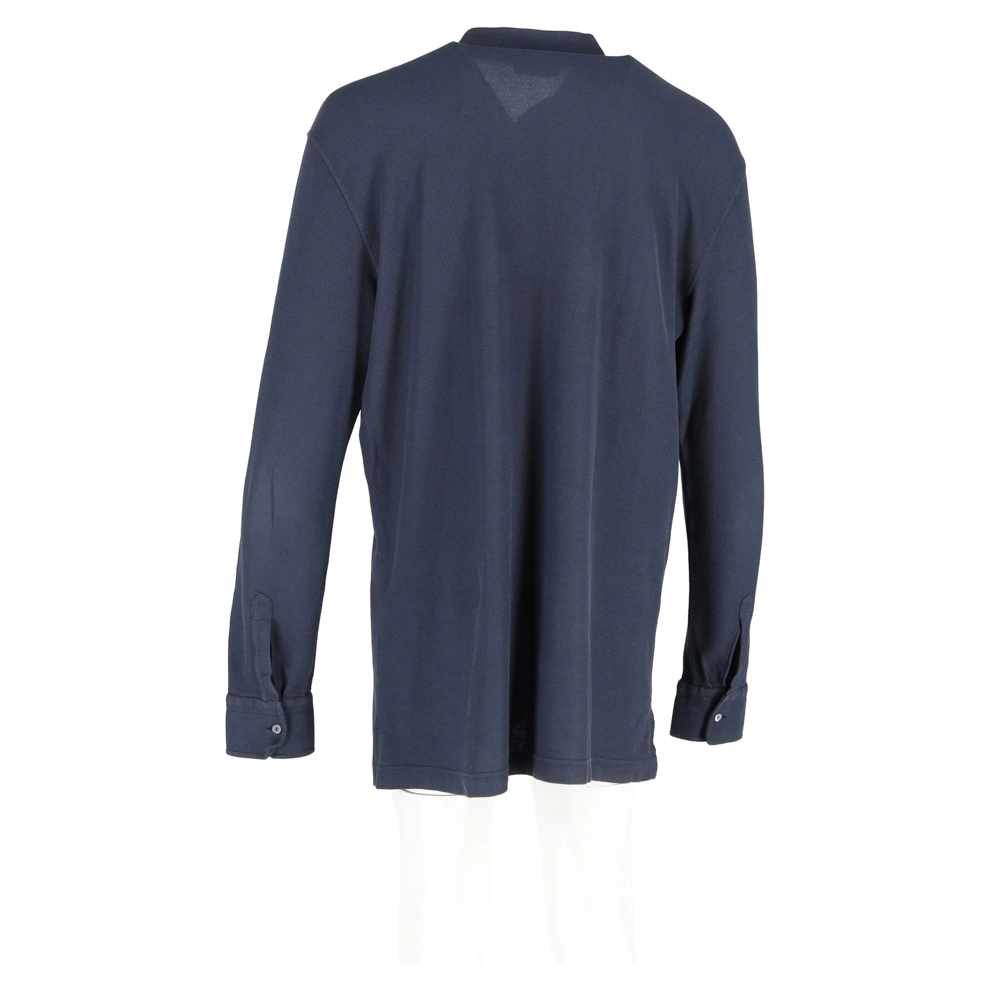 Men's Loro Piana Long Sleeve Polo Shirt in Navy Blue Cotton - Image 3