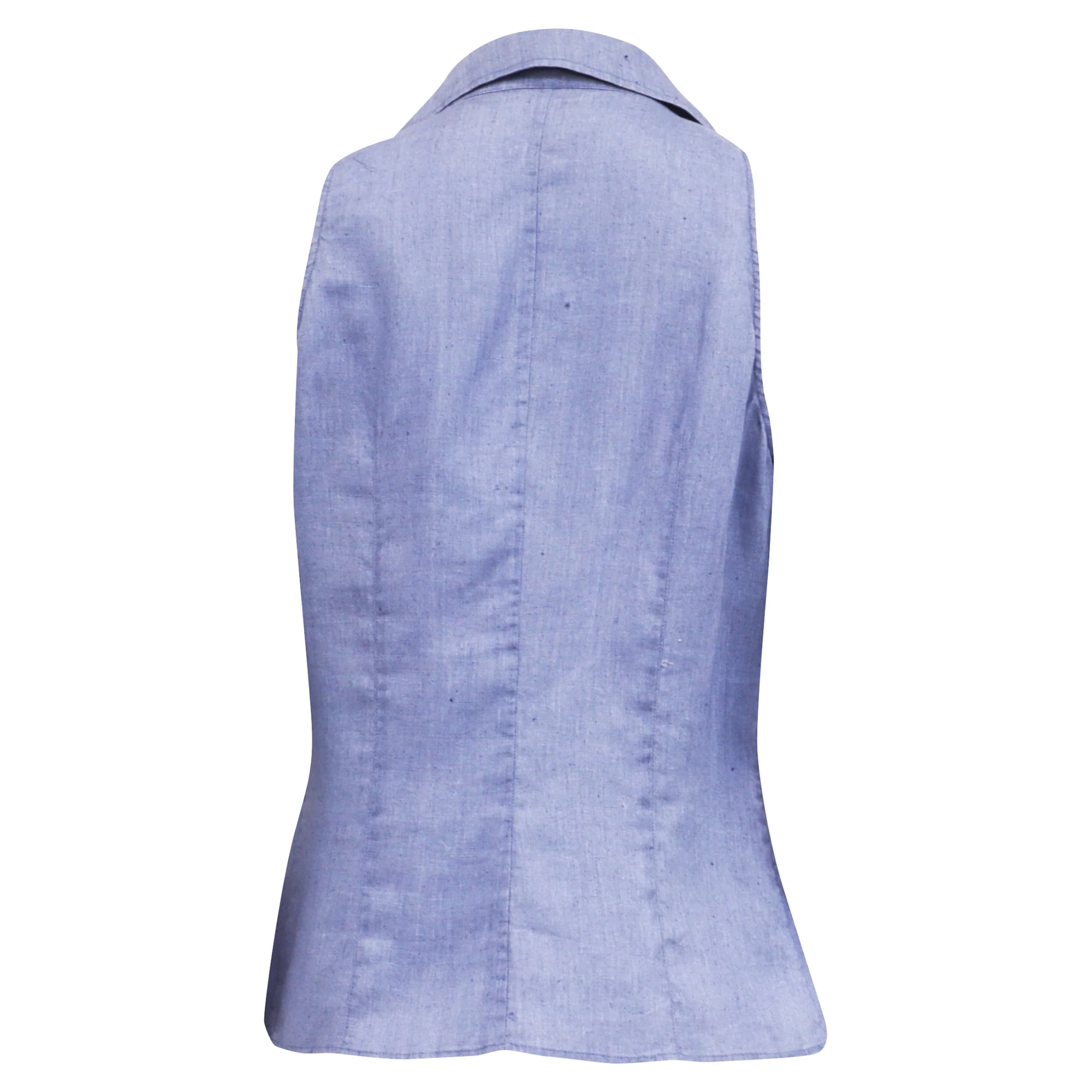 Women's Loro Piana Sleeveless Button Up Blouse in Light Blue Linen - Image 4