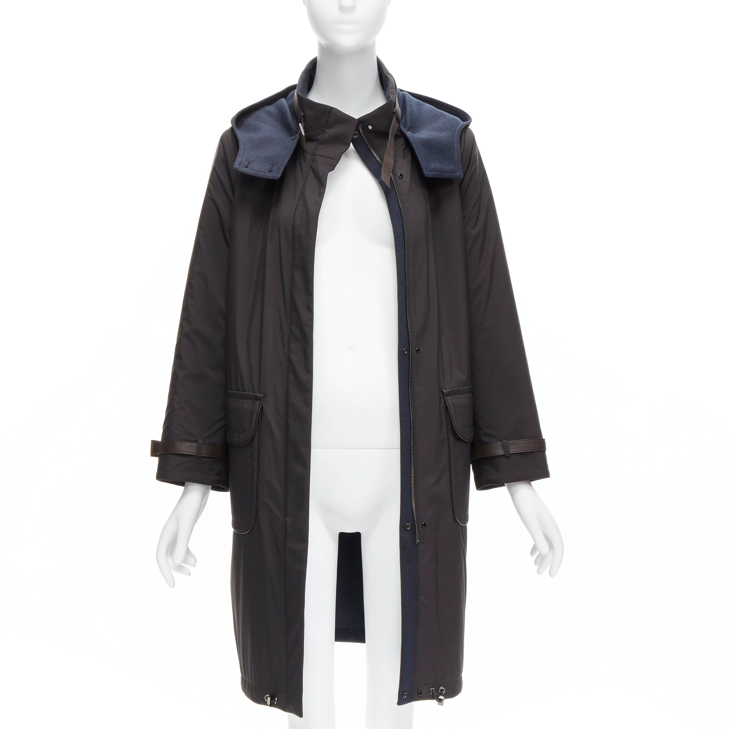 Women's Loro Piana Storm System Reversible Cashmere Wool Leather Trimmed Coat - Image 9