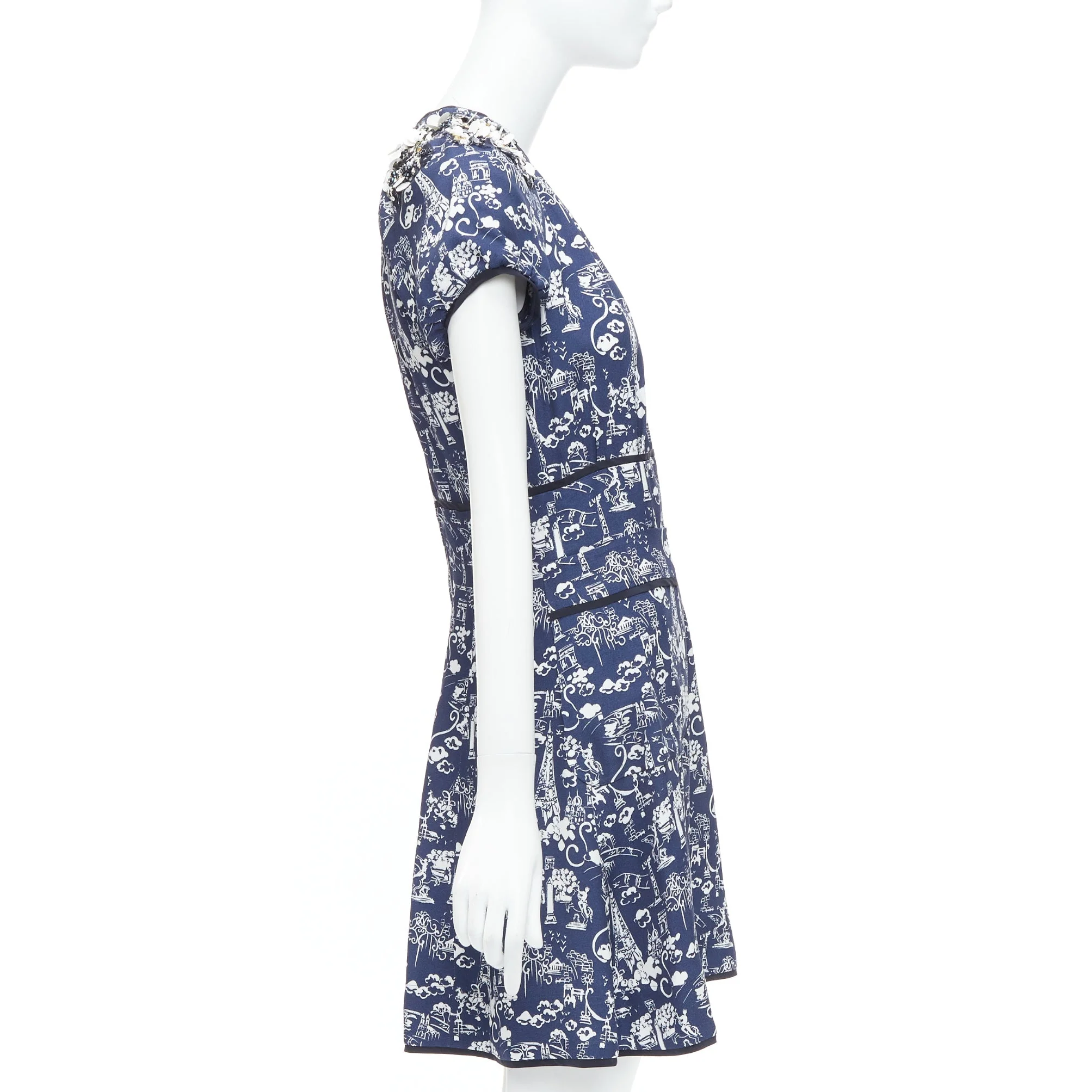 Women's Louis Vuitton paris city print embellished neckline dress - Image 10
