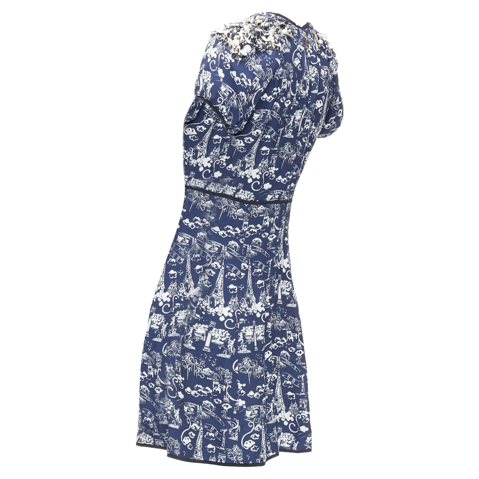 Women's Louis Vuitton paris city print embellished neckline dress - Image 6