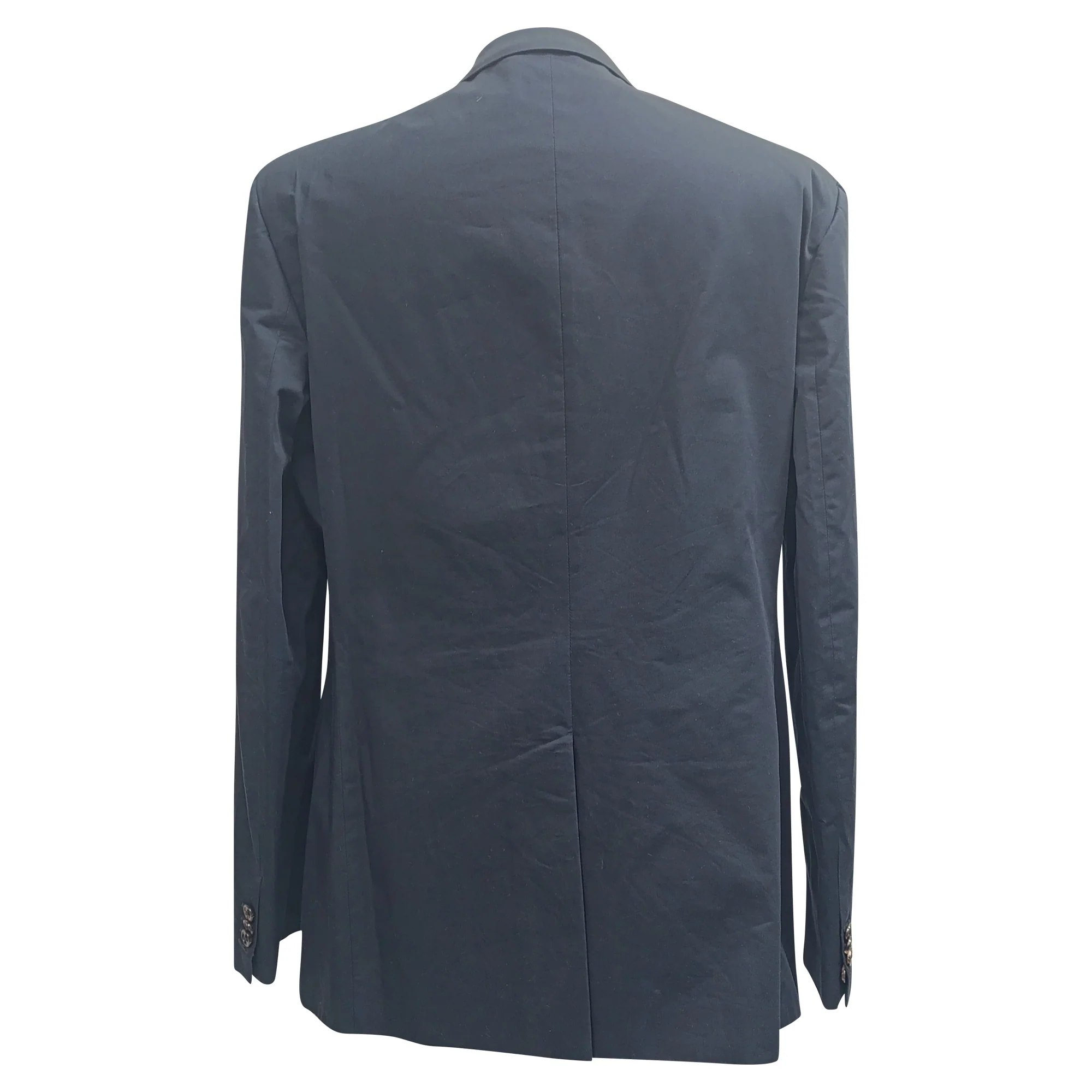 Men's Maison Margiela Single-Breasted Blazer with Pockets in Navy Blue Cotton - Image 2