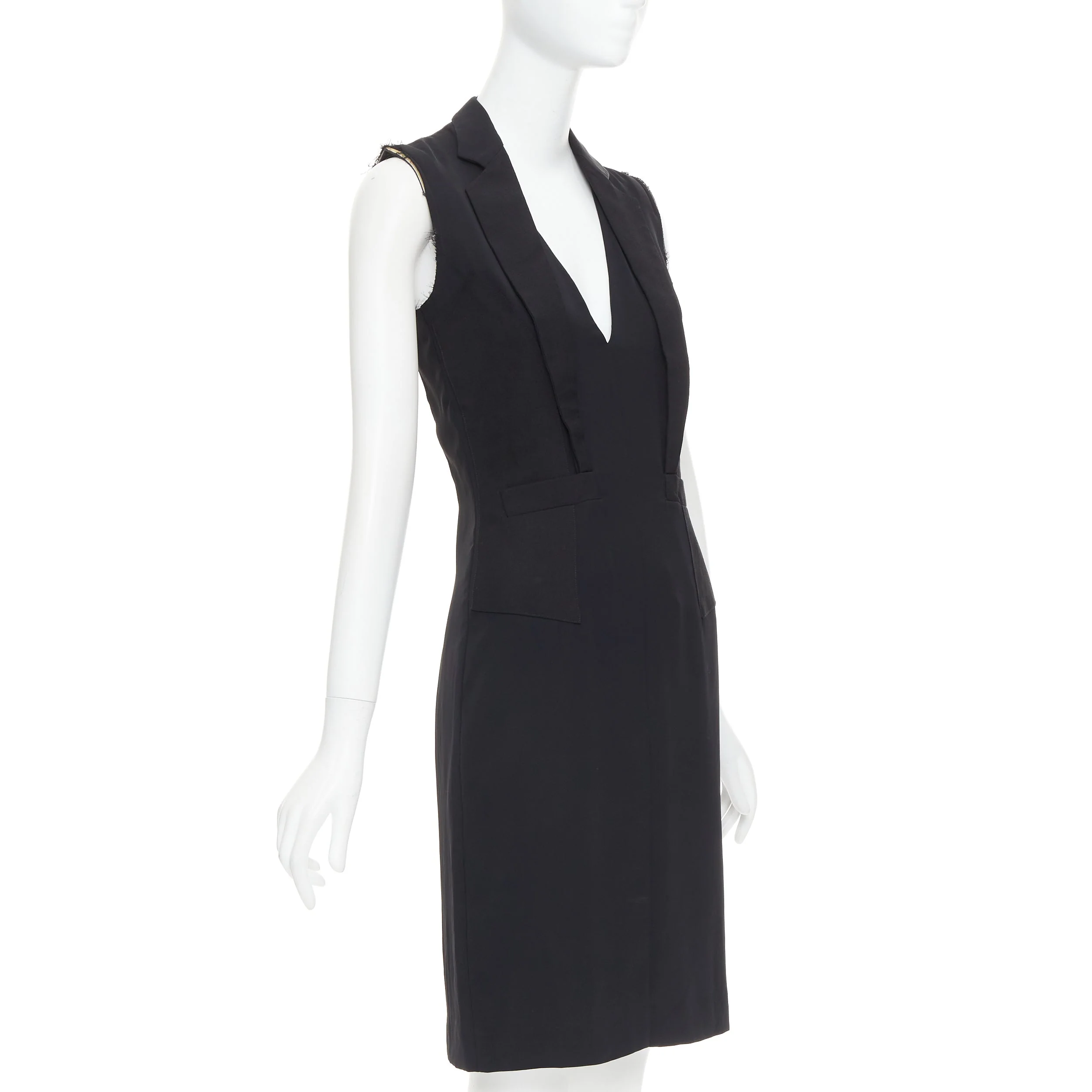 Women's MAISON MARTIN MARGIELA 2014 black deconstructed raw edge cut sleeve dress FR38 M - Image 3