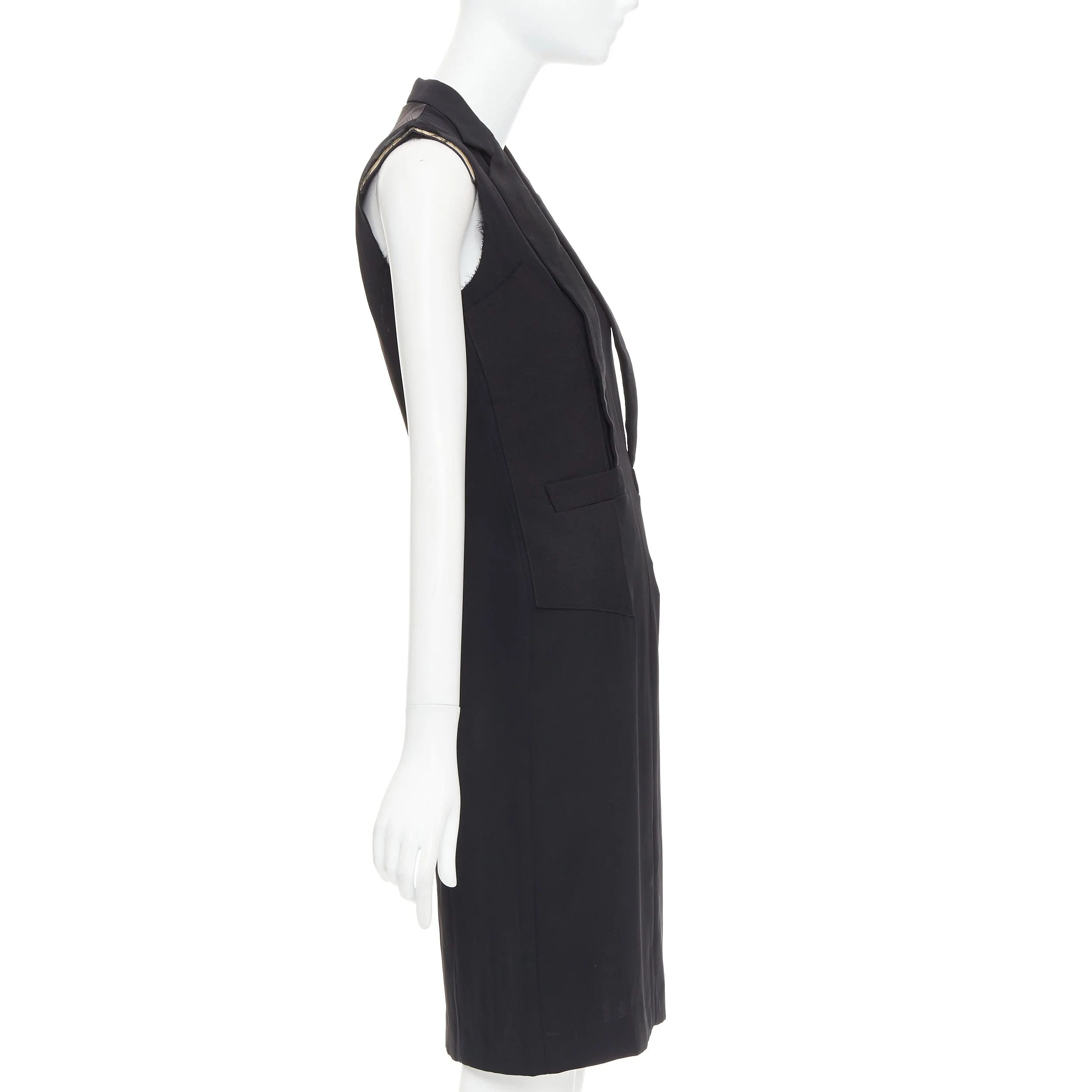Women's MAISON MARTIN MARGIELA 2014 black deconstructed raw edge cut sleeve dress FR38 M - Image 4