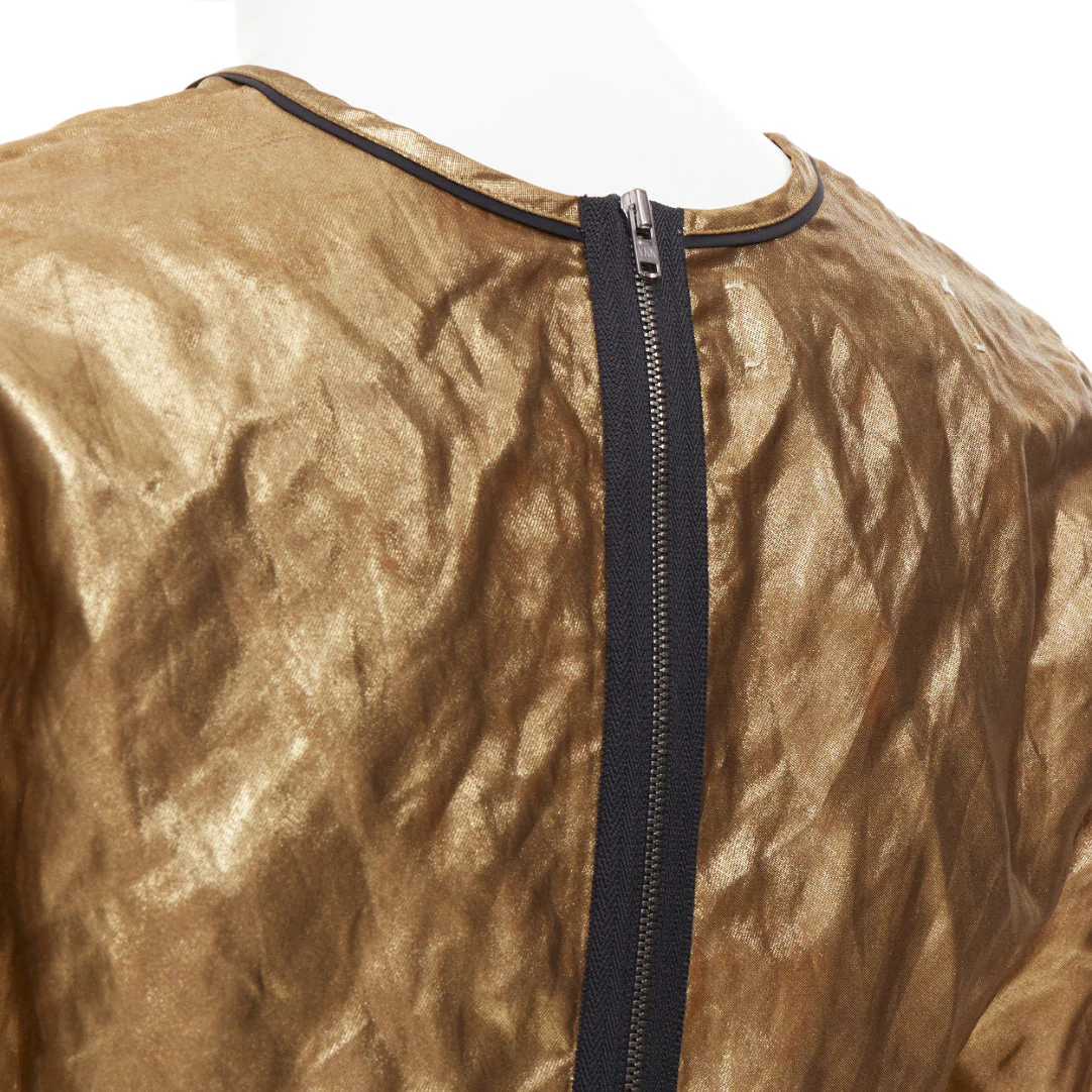 Women's MARNI 2010 metallic gold coated black piped boxy half sleeved cropped top IT40 S - Image 2