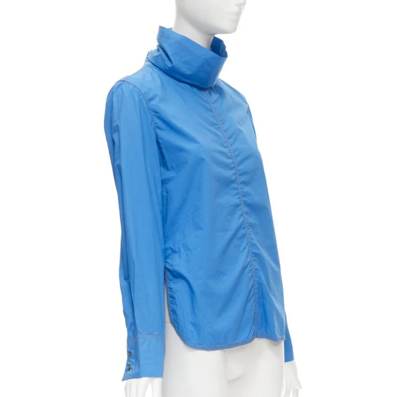 Women's Marni cotton overstitch funnel neck long sleeve curved hem shirt - Image 9