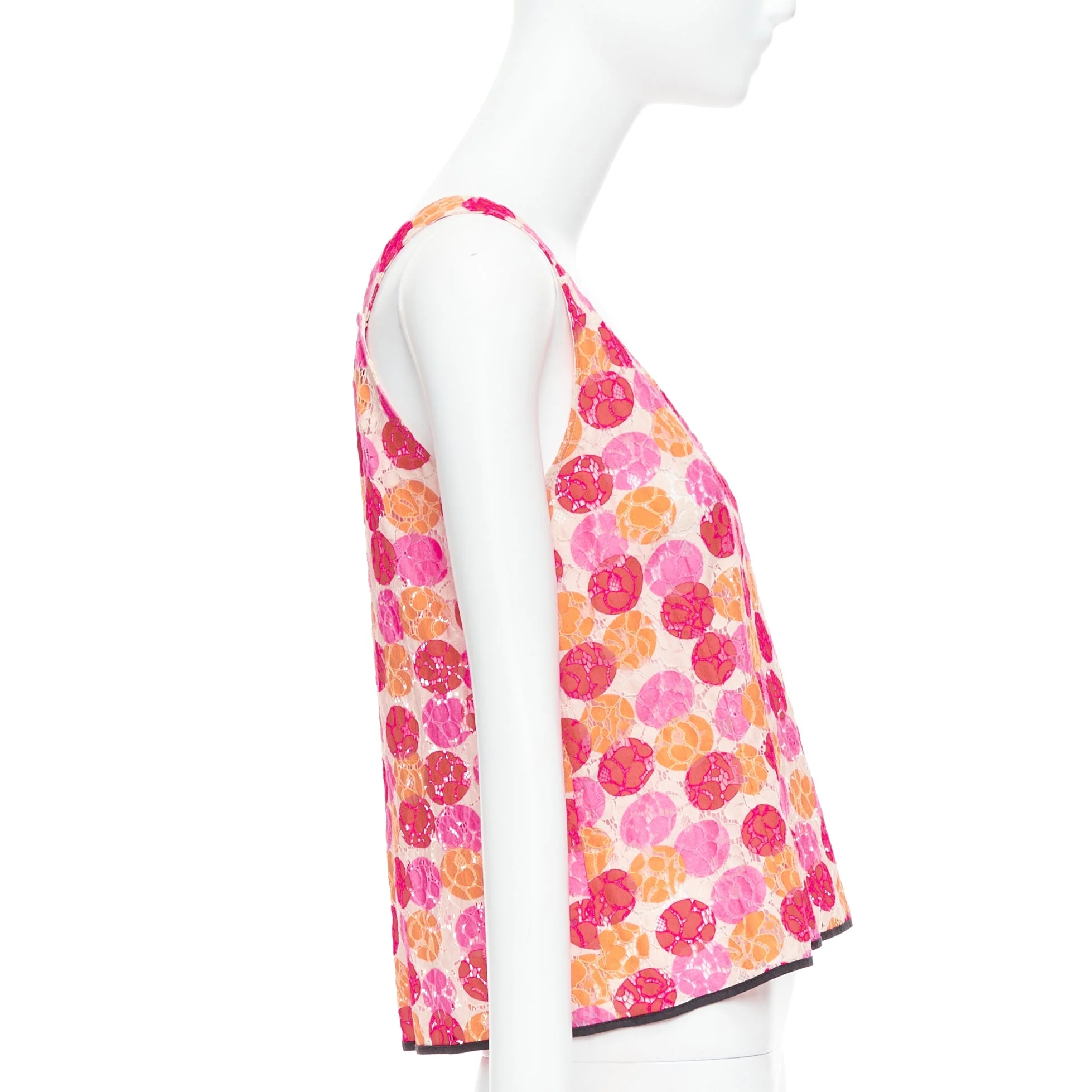 Women's Marni Dot Print Lace Deep V Neck Tank Top - Image 10
