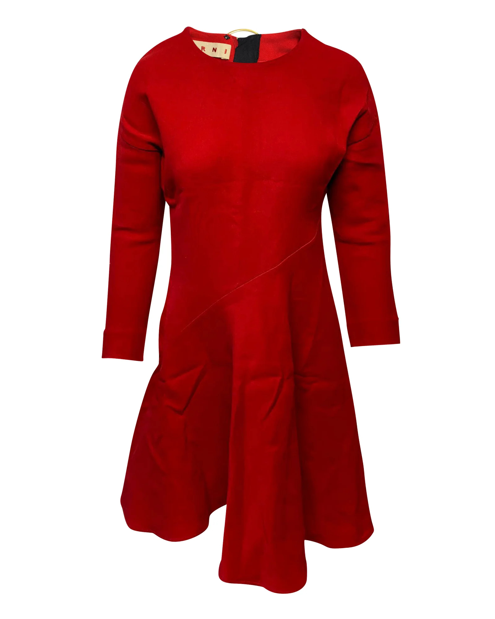Women's Marni Flared Hem Long Sleeved Dress in Red Silk