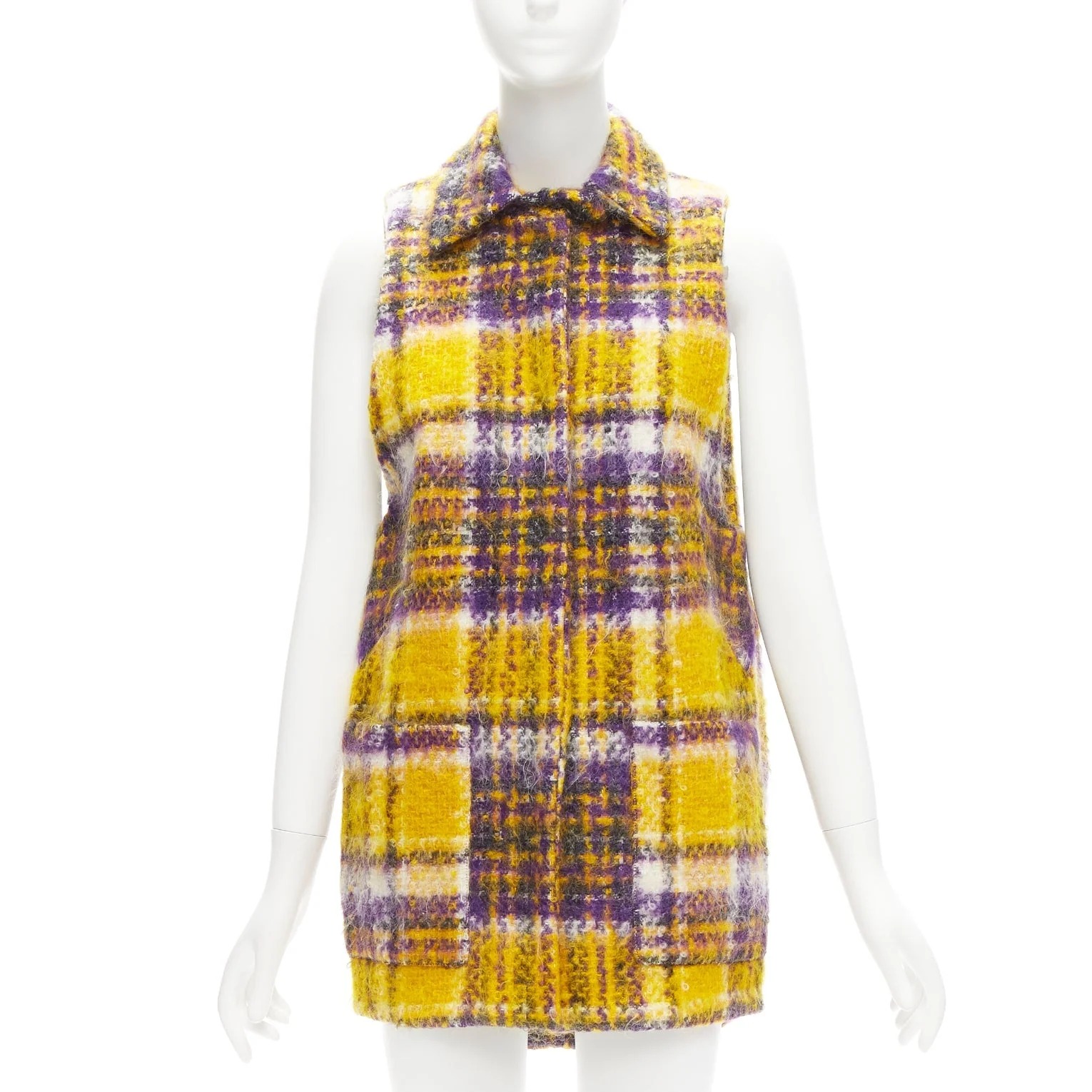 Women's Marni plaid check mohair blend boxy sleeveless coat - Image 8