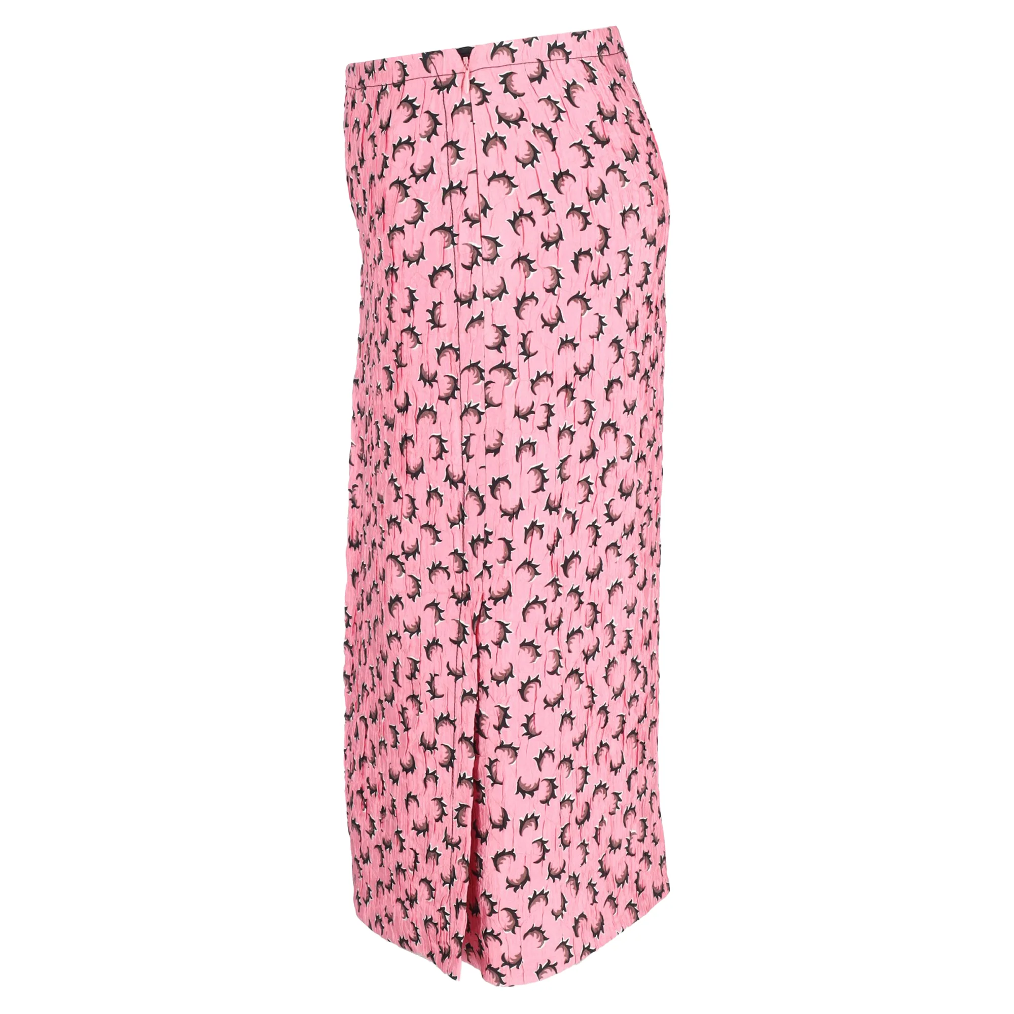 Women's Marni Printed Crumpled Midi Gartered Skirt with Slit in Pink Polyester - Image 2