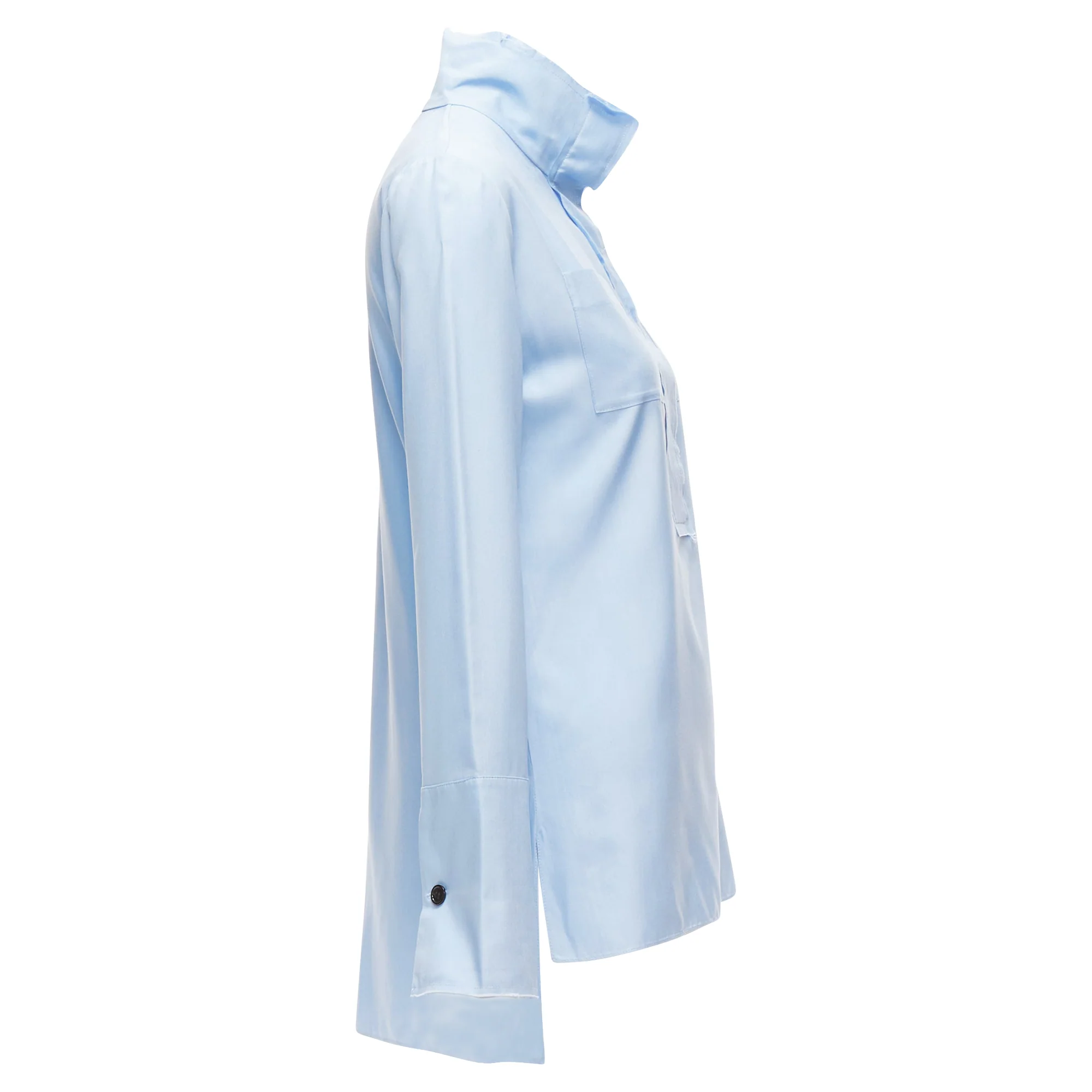Women's Marni Silk Raw Edge Collar Pocketed High Low Hem Shirt - Image 4