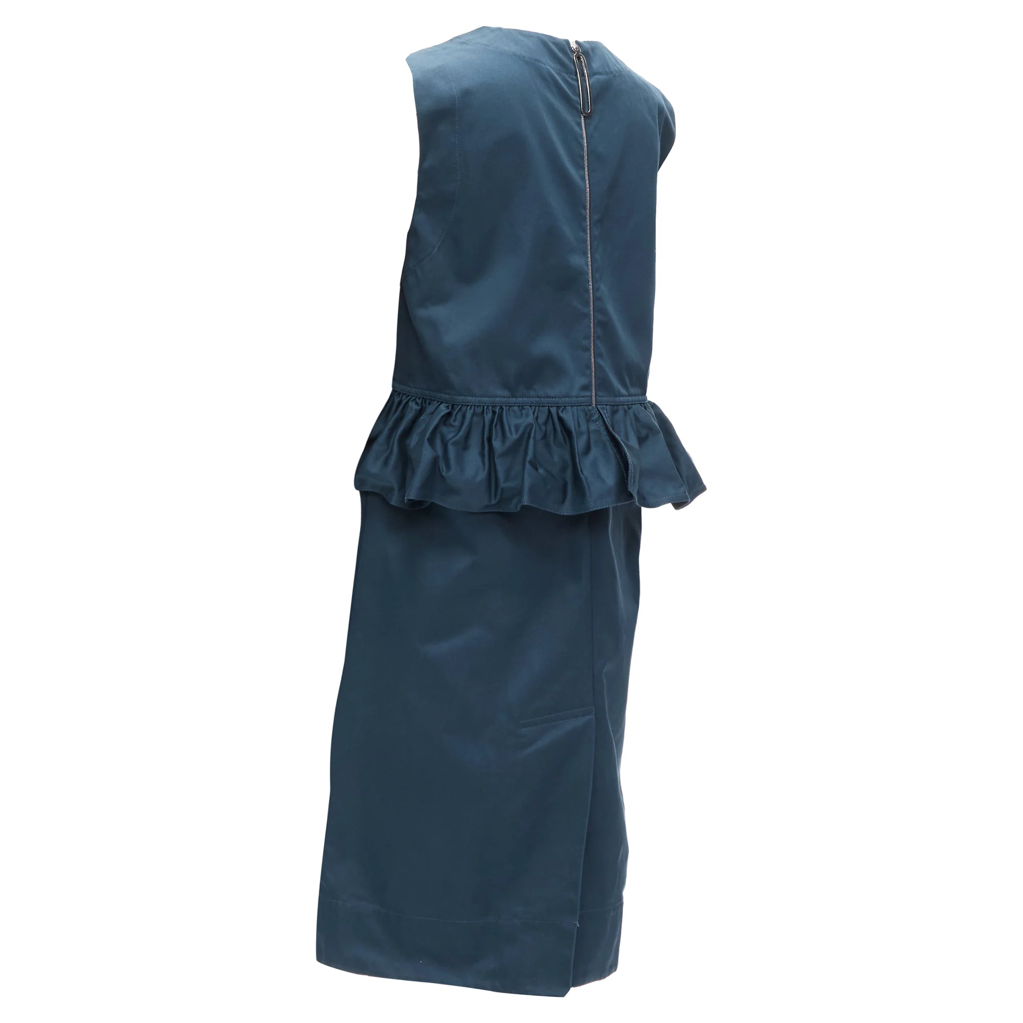 Women's Marni teal ruffle waist round neck cocktail dress - Image 6