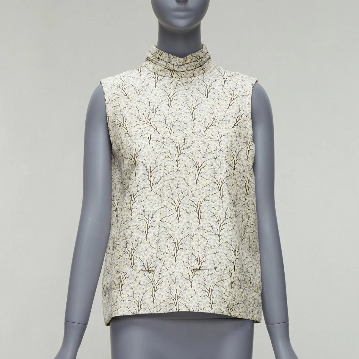 Women's Marni tree print cotton silk lined hi collar angular armhole vest