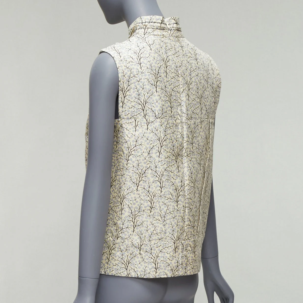 Women's Marni tree print cotton silk lined hi collar angular armhole vest - Image 6
