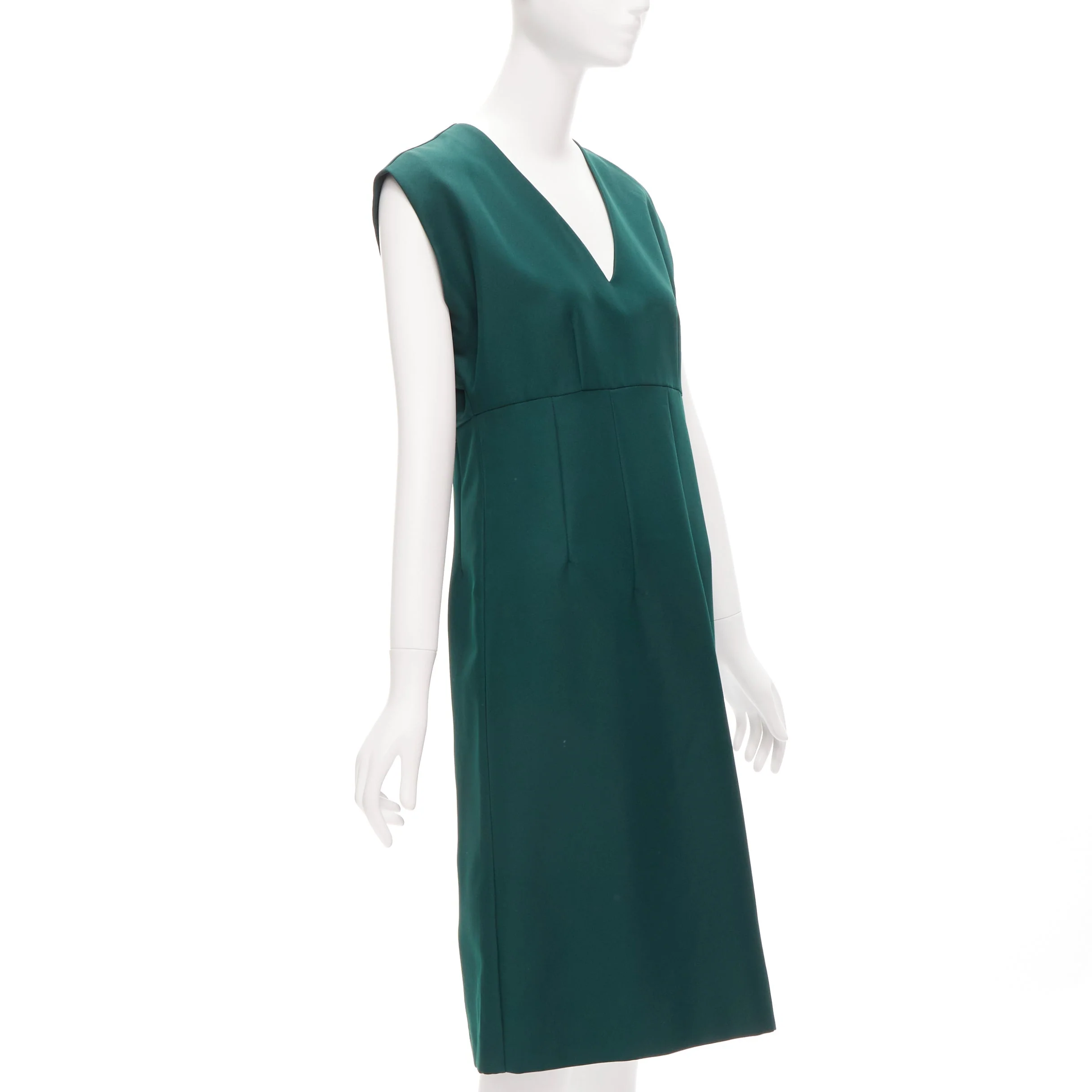 Women's Marni twill V neck dart pleat waist sleeveless boxy dress - Image 9