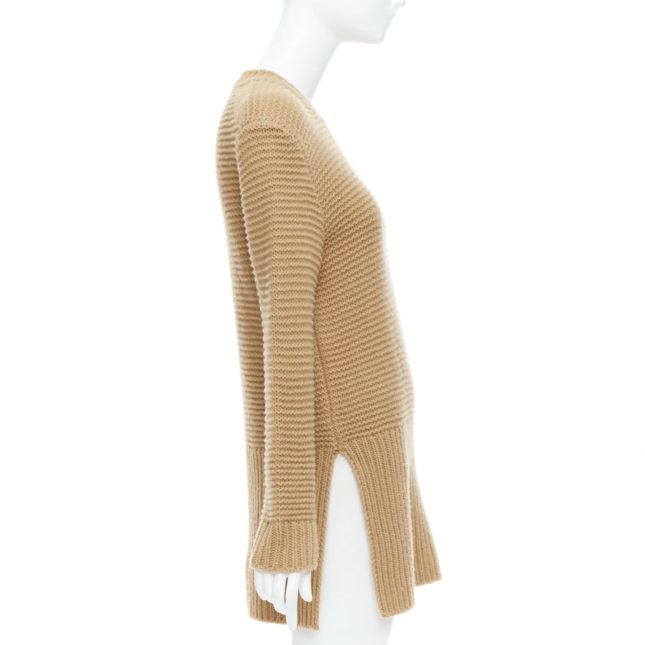 Women's Marni virgin wool camel contrasting ribbed knit slit sweater - Image 10