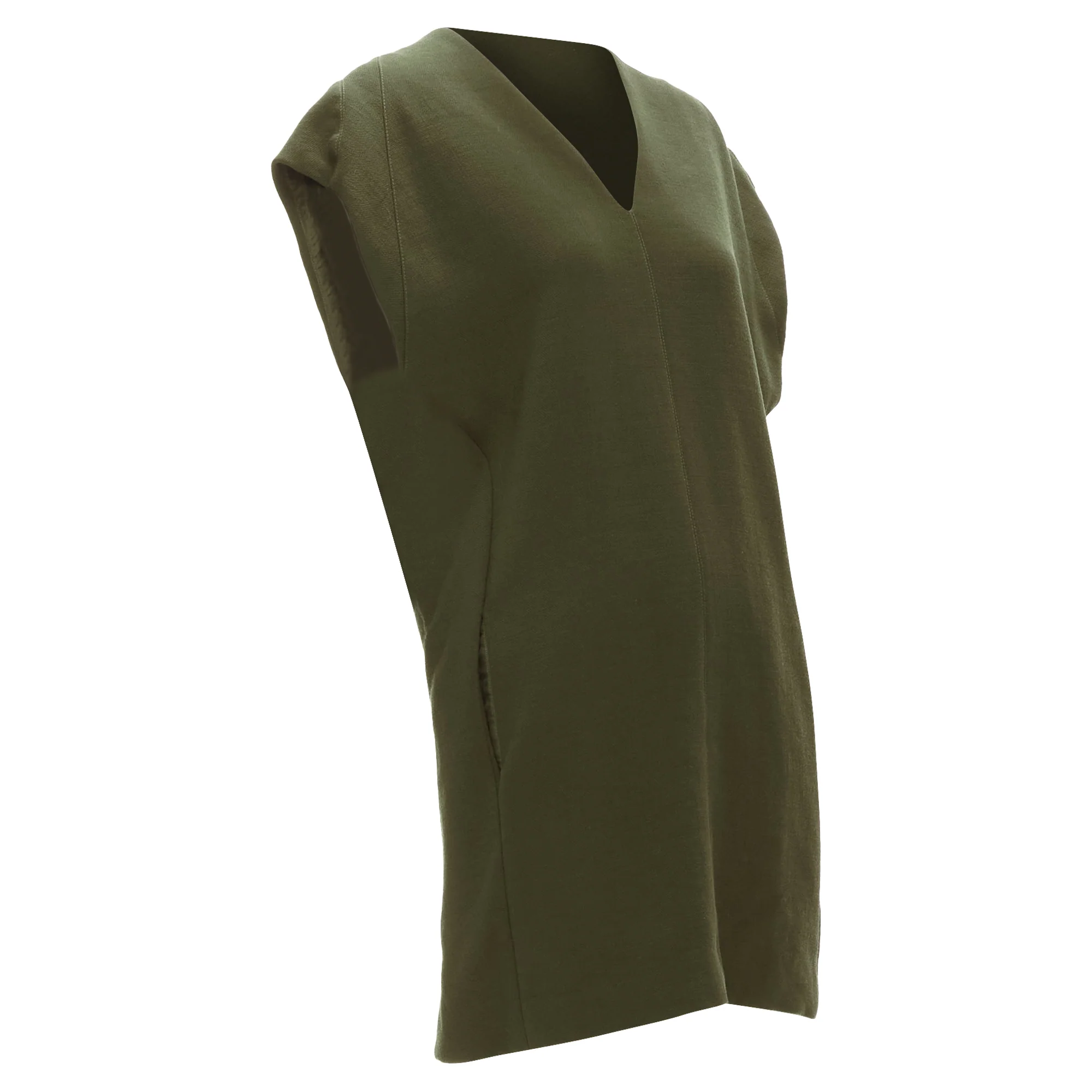 Women's Marni virgin wool olive silk lined V neck boxy mini dress - Image 3