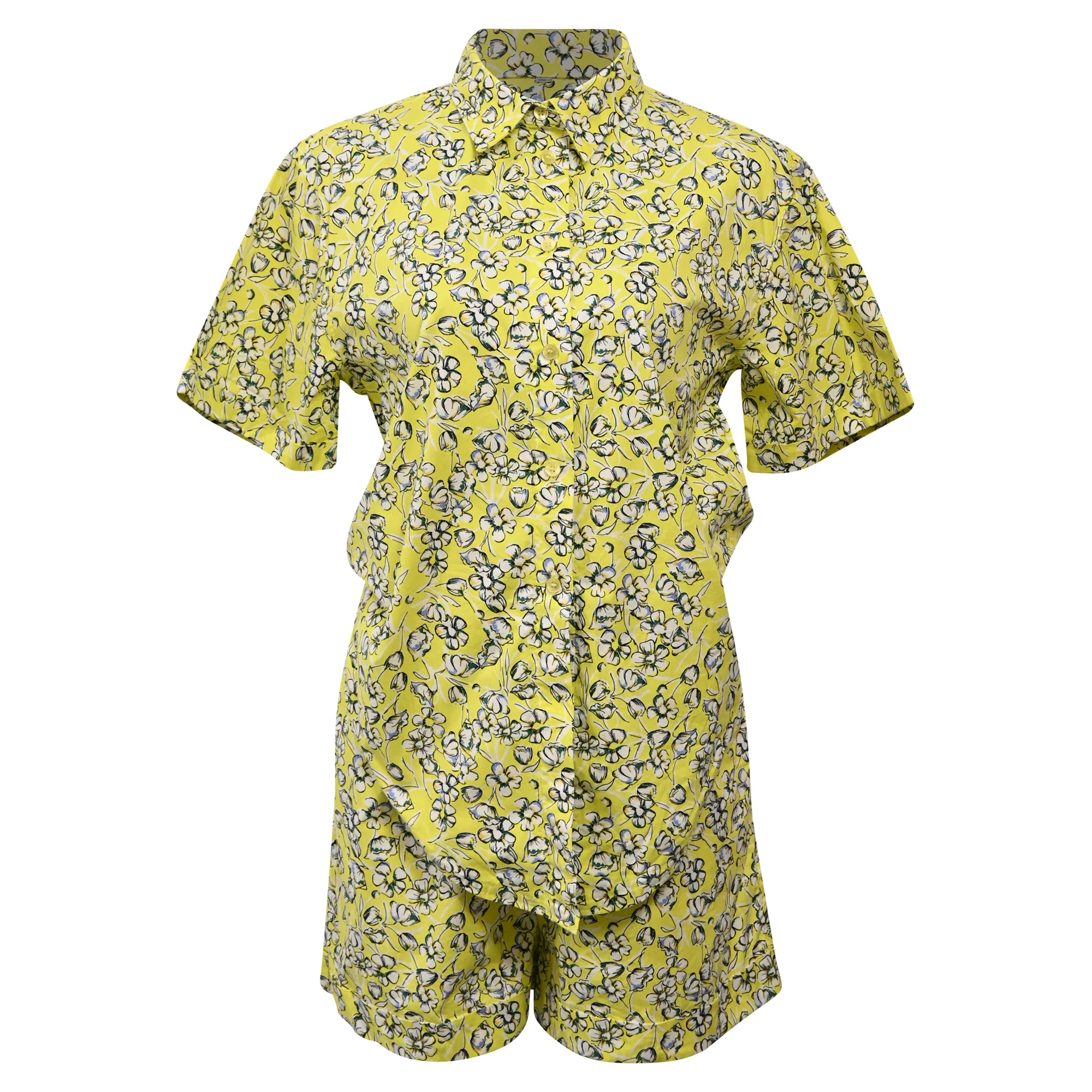 Women's Max & Co Floral Printed Shirt and Shorts Set in Yellow Cotton