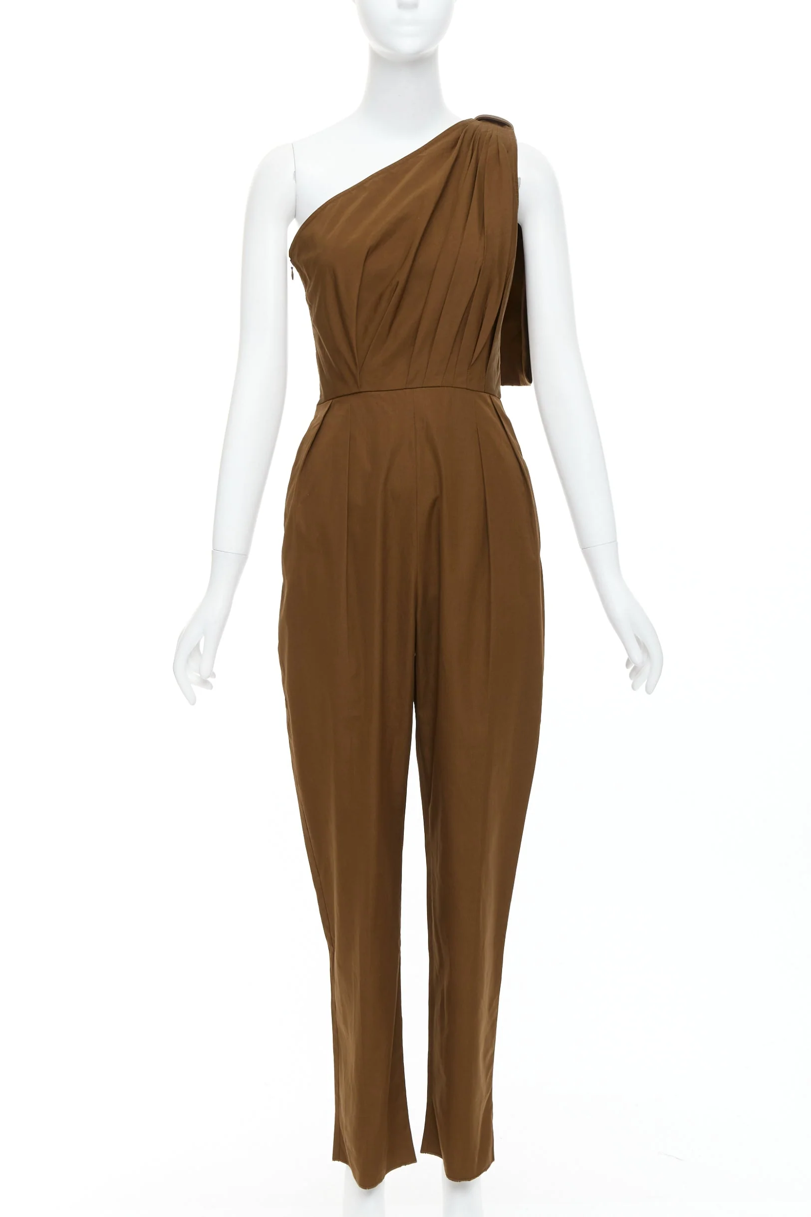 Women's Max Mara Avola cotton poplin one shoulder leather trim jumpsuit - Image 7