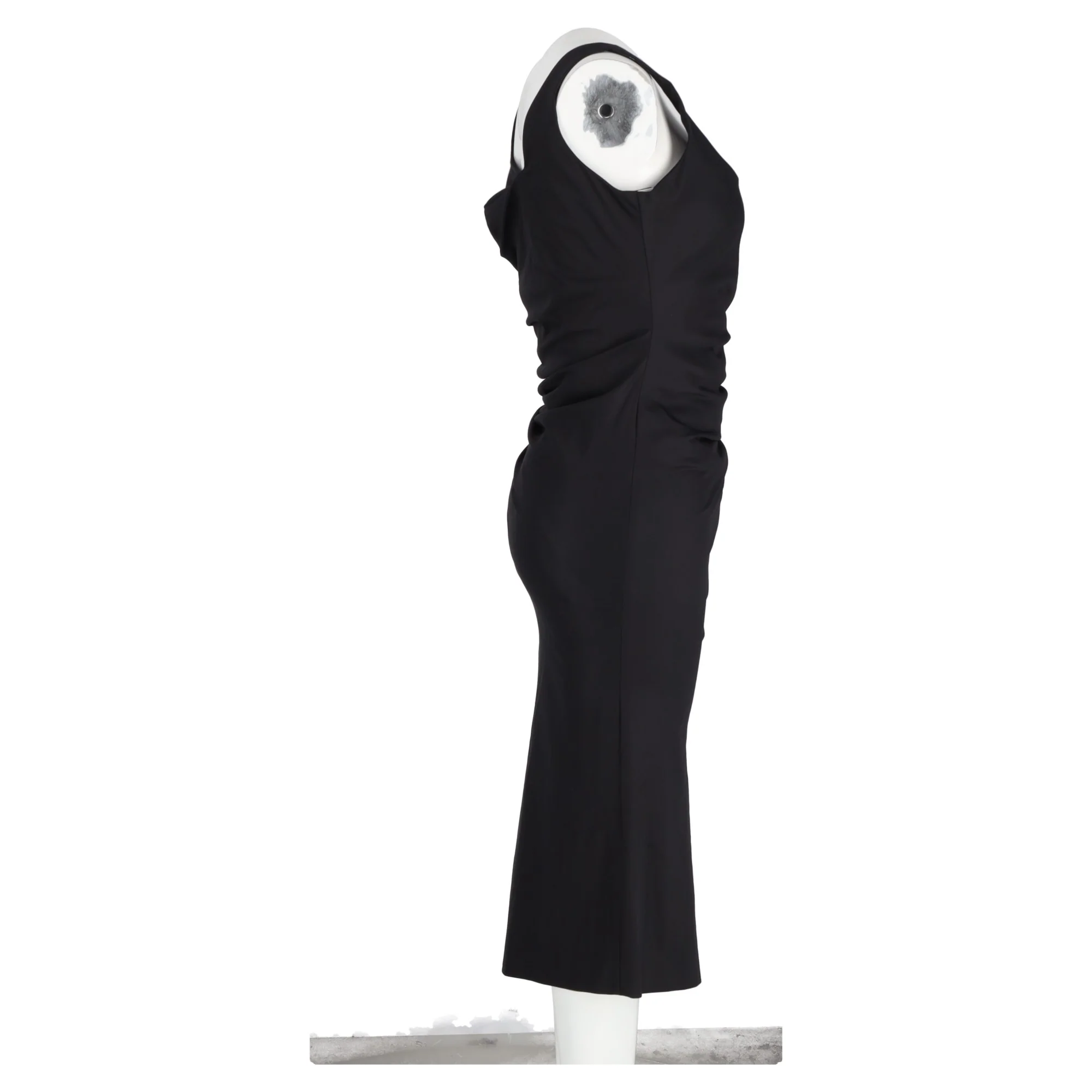Women's Max Mara Gathered Side Detail Midi Dress in Black Polyester - Image 6
