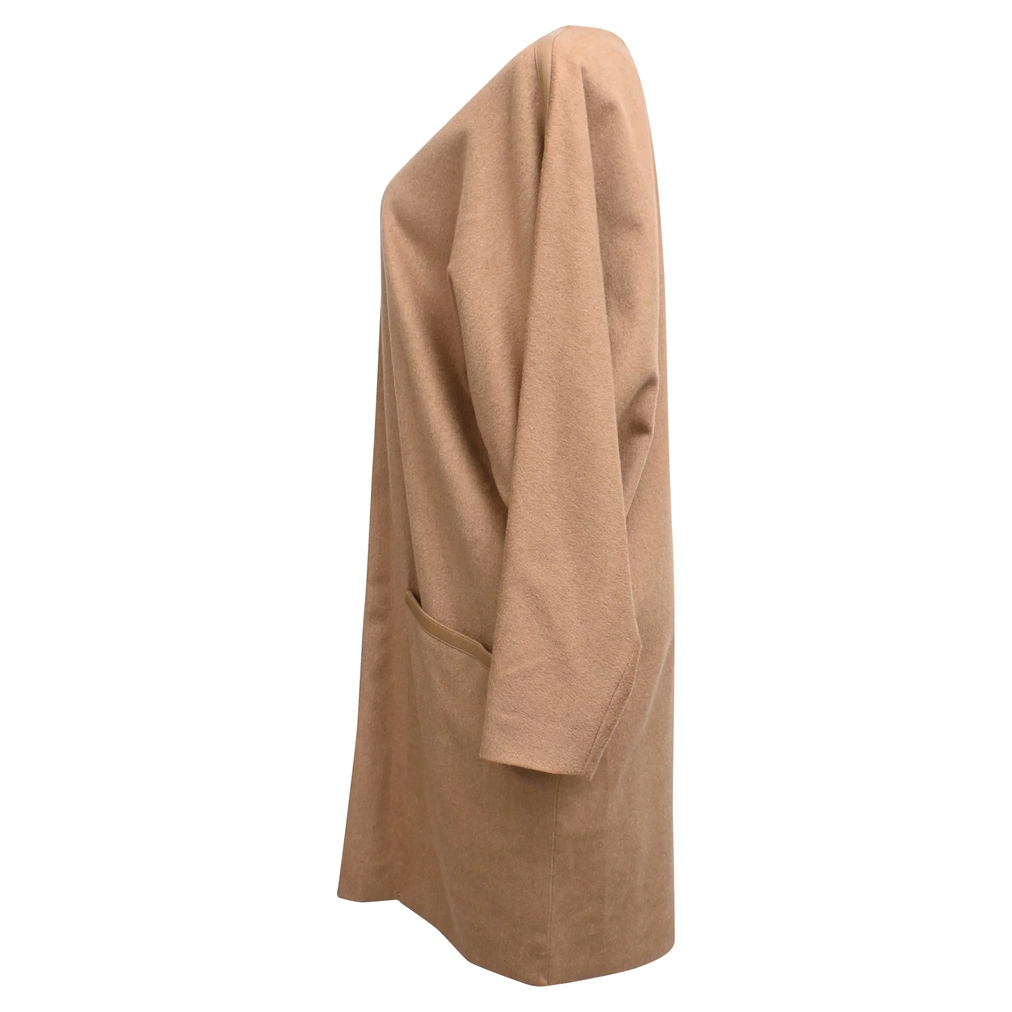 Women's Max Mara Long Sleeve Midi Dress with Pockets in Brown Camel Wool - Image 2