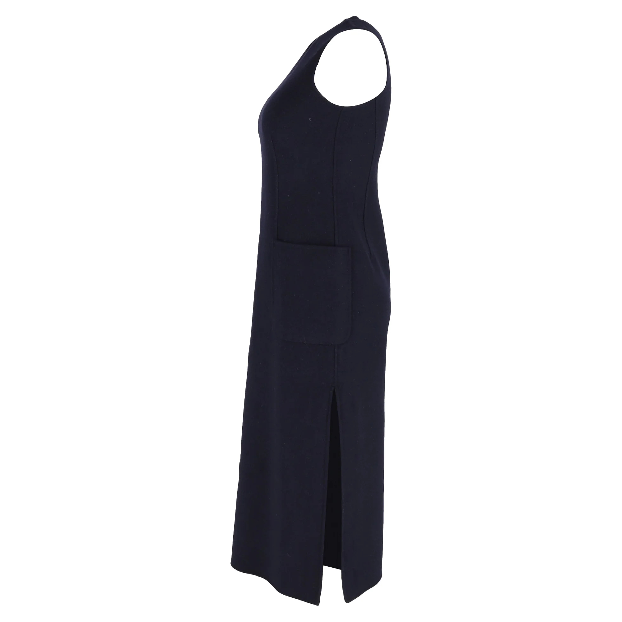 Women's Max Mara Side Slit Midi Dress with Pockets in Navy Blue Wool - Image 2