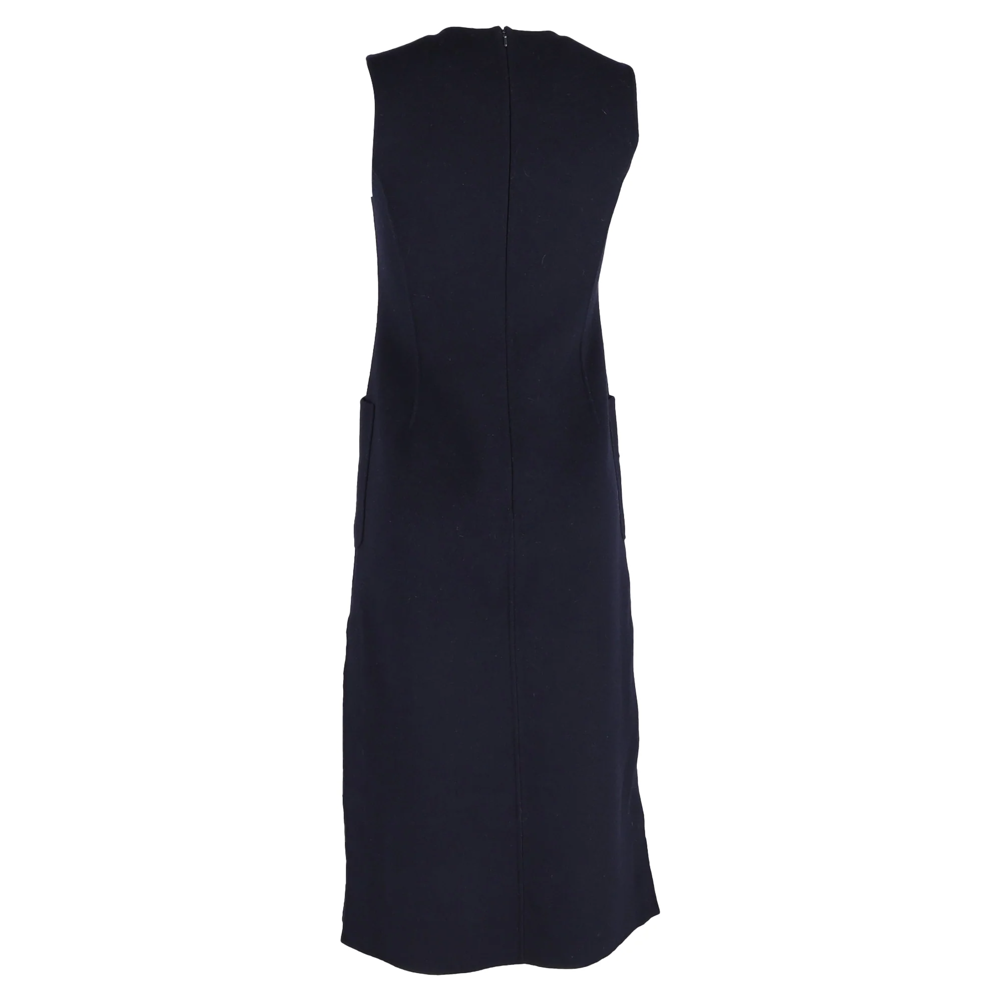 Women's Max Mara Side Slit Midi Dress with Pockets in Navy Blue Wool - Image 3