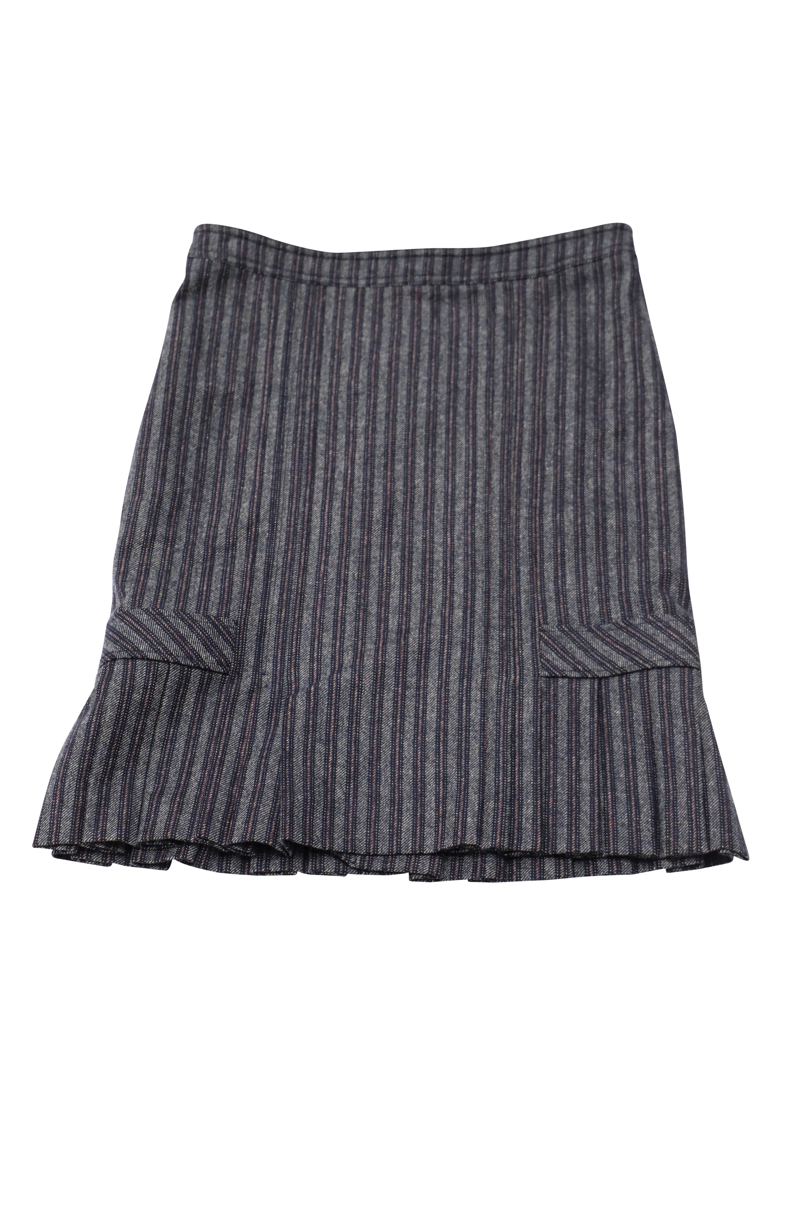 Women's Maxmara Ruffled Hem Skirt in Blue Wool