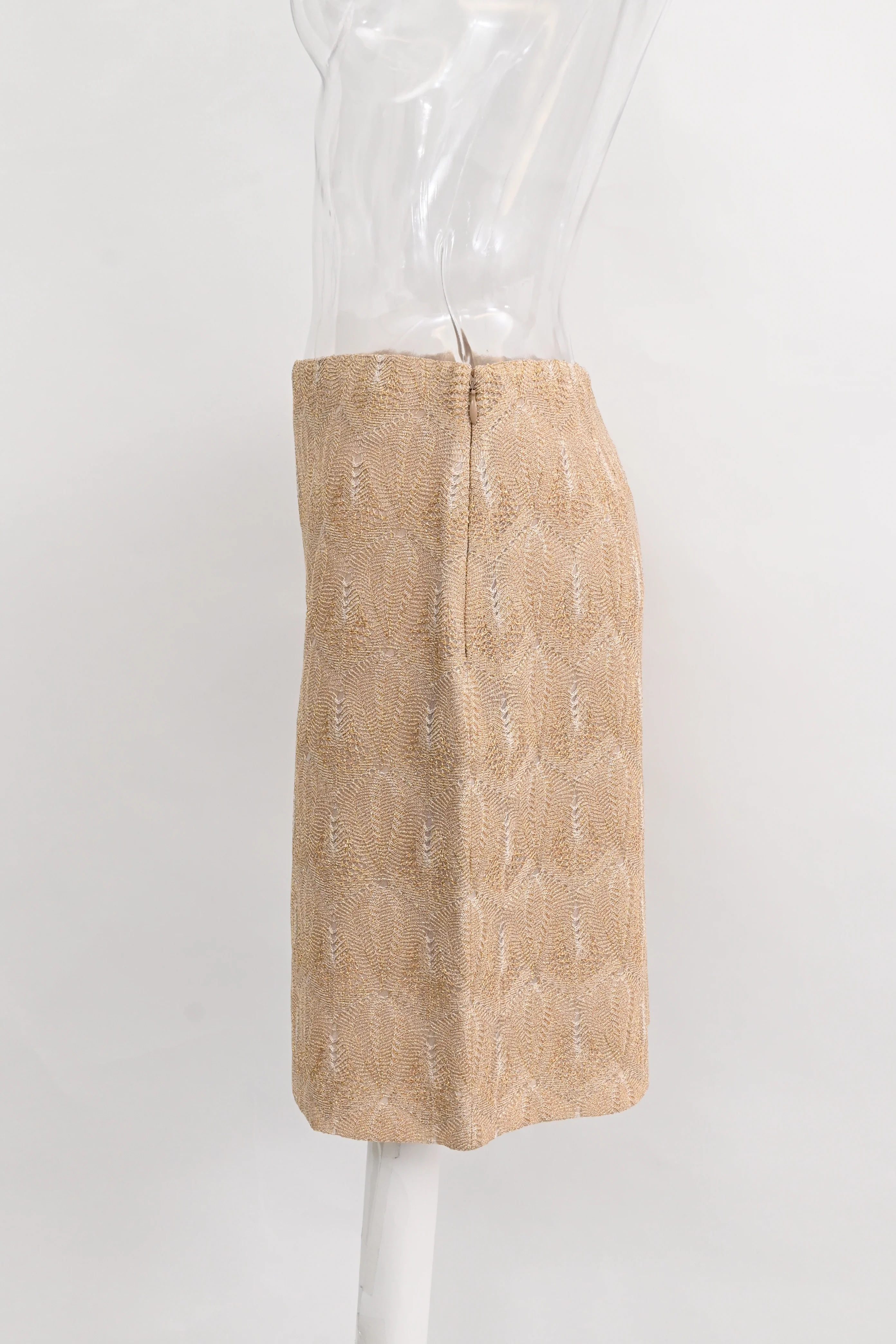 Women's Missoni Knitted Mini Fitted Skirt in Metallic Beige Rayon - Image 6