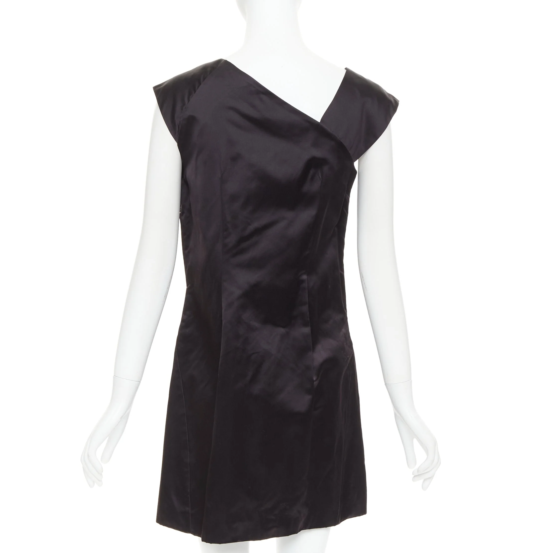 Women's MIU MIU 2009 black silk satin bow top pleated mini dress IT44 L - Image 5
