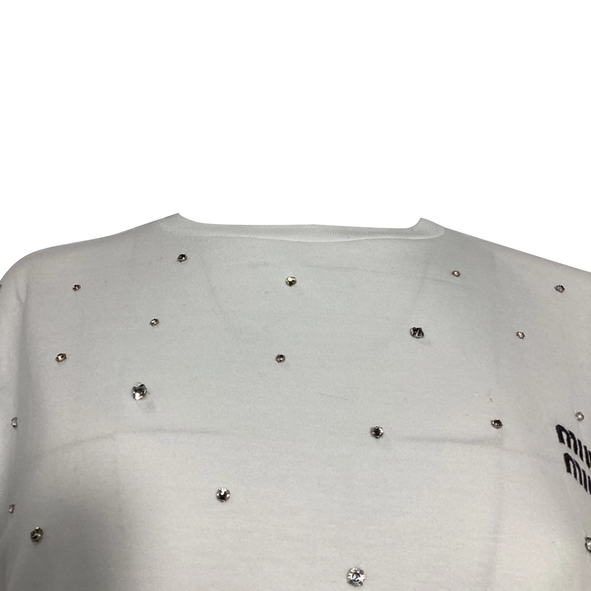 Women's Miu Miu Embellished Jersey T-shirt in White Cotton - Image 2