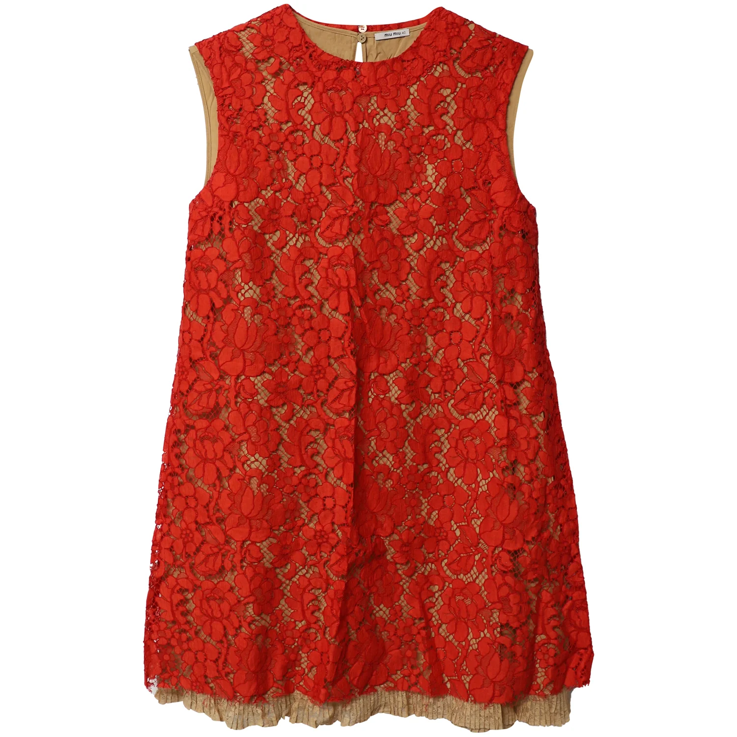 Women's Miu Miu Lace Shift Dress in Red Cotton - Image 4