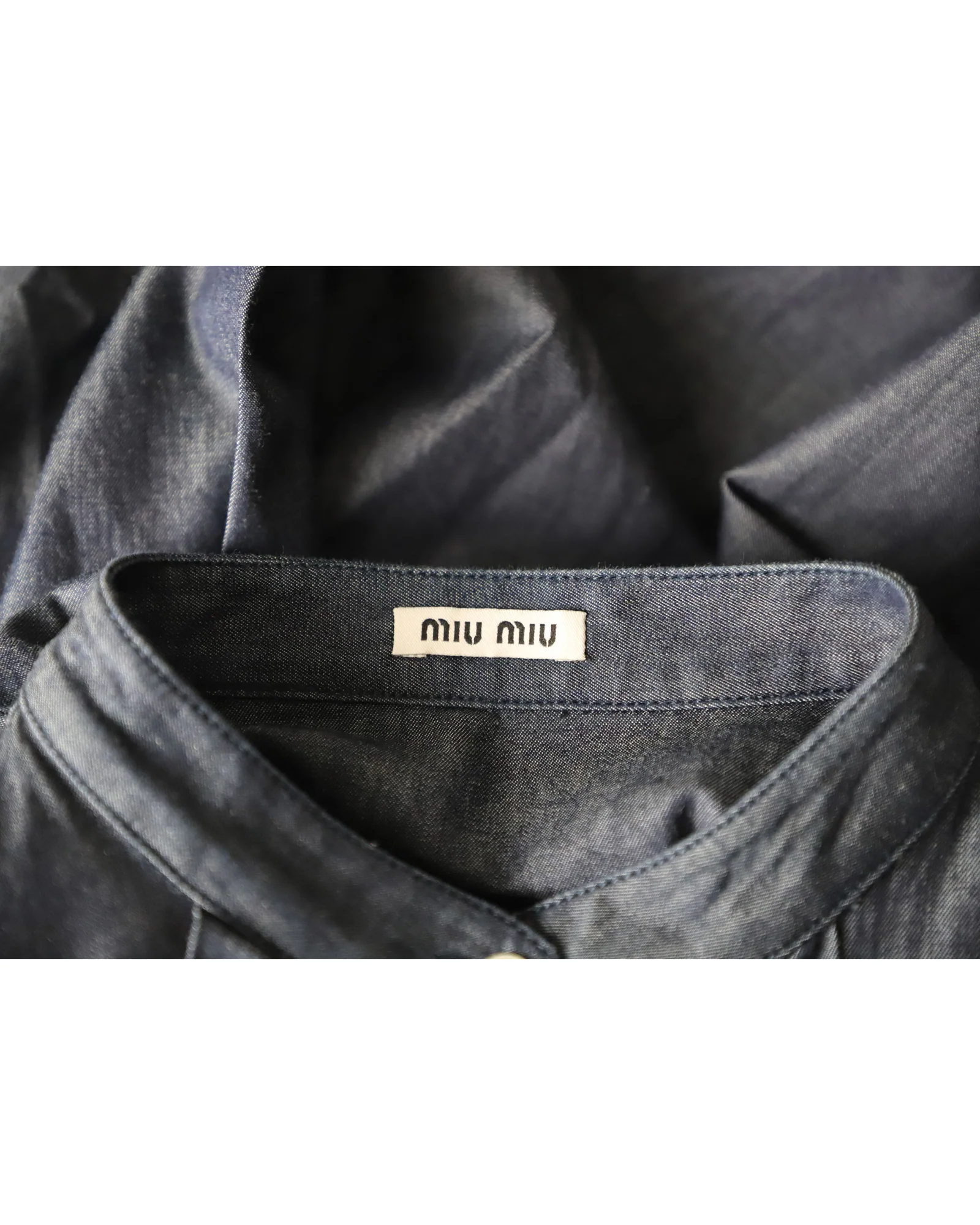 Women's Miu Miu Ruffled Shirt in Blue Cotton - Image 4