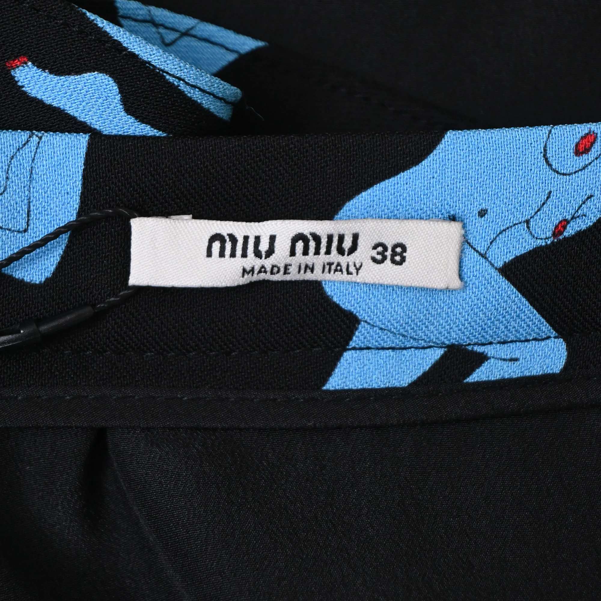 Women's Miu Miu Women-Print Mini Skater Skirt in Black and Blue Viscose - Image 4