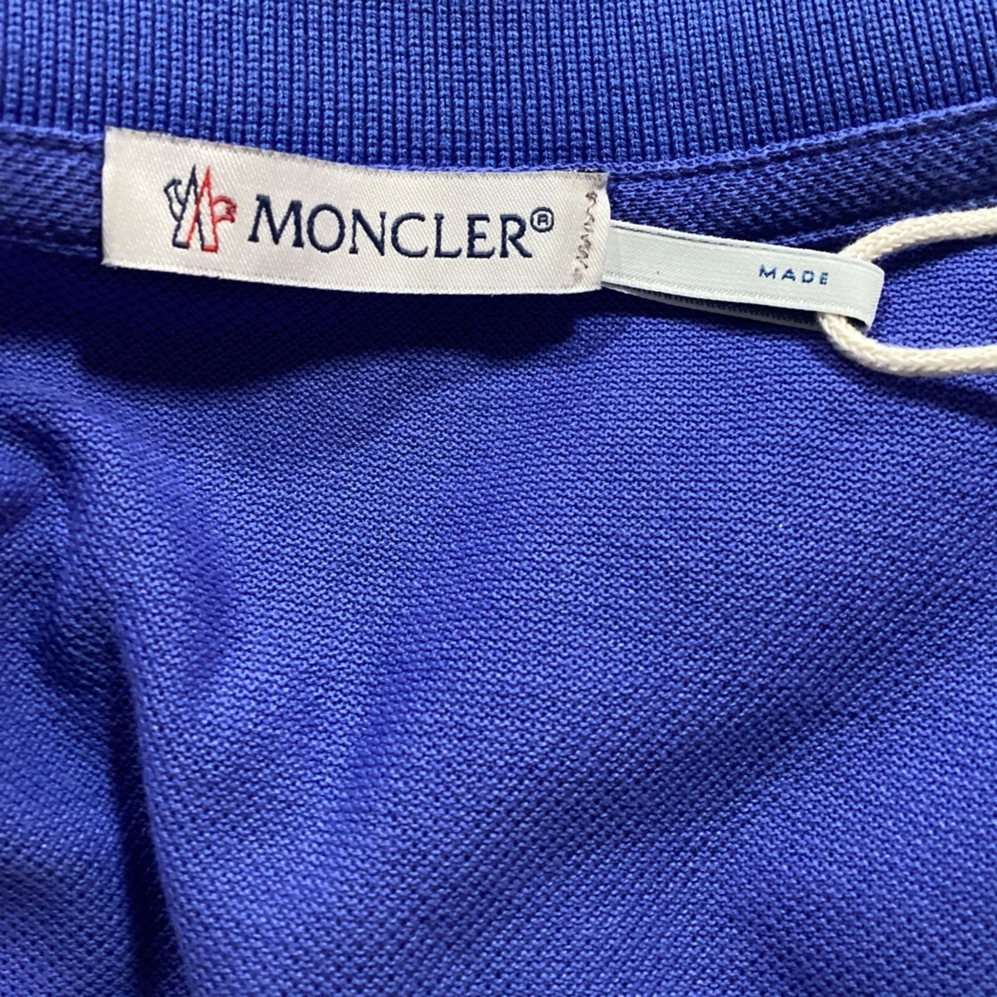 Men's Moncler Logo Patch Polo Shirt in Blue Cotton - Image 5