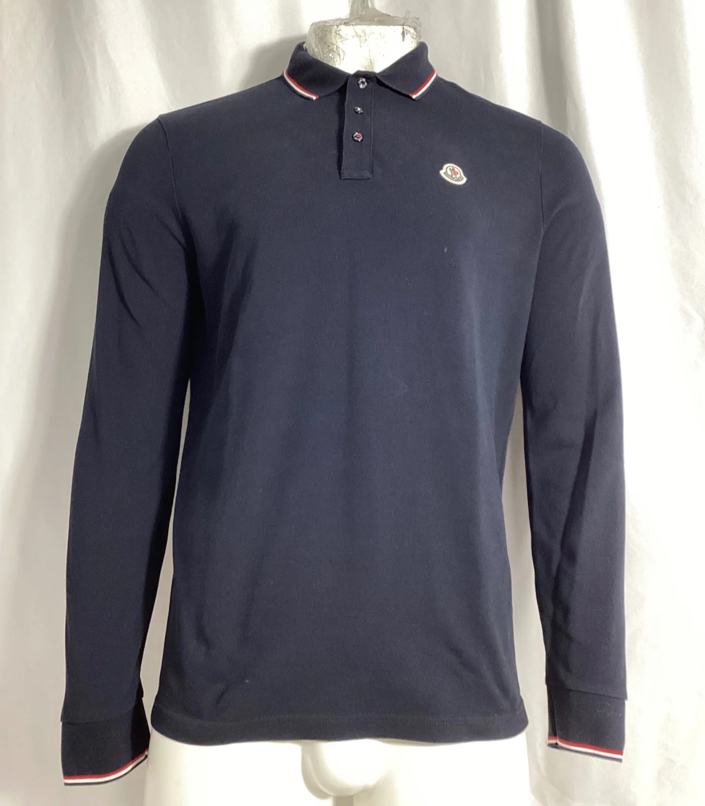 Men's Moncler Patch-Detail Long-Sleeved Polo Shirt in Navy Blue Cotton - Image 7