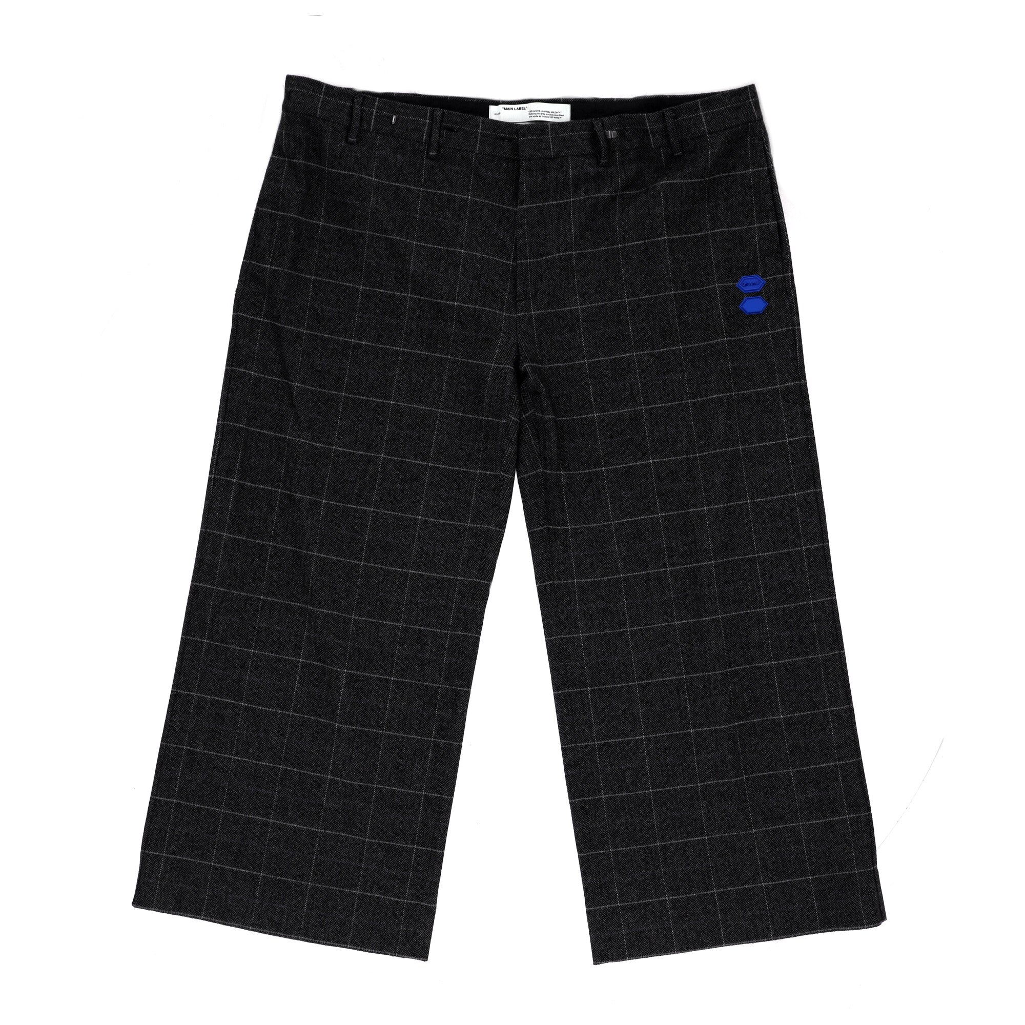 Men's Off-White Checkered Wide Leg Trousers in Black Wool - Image 5