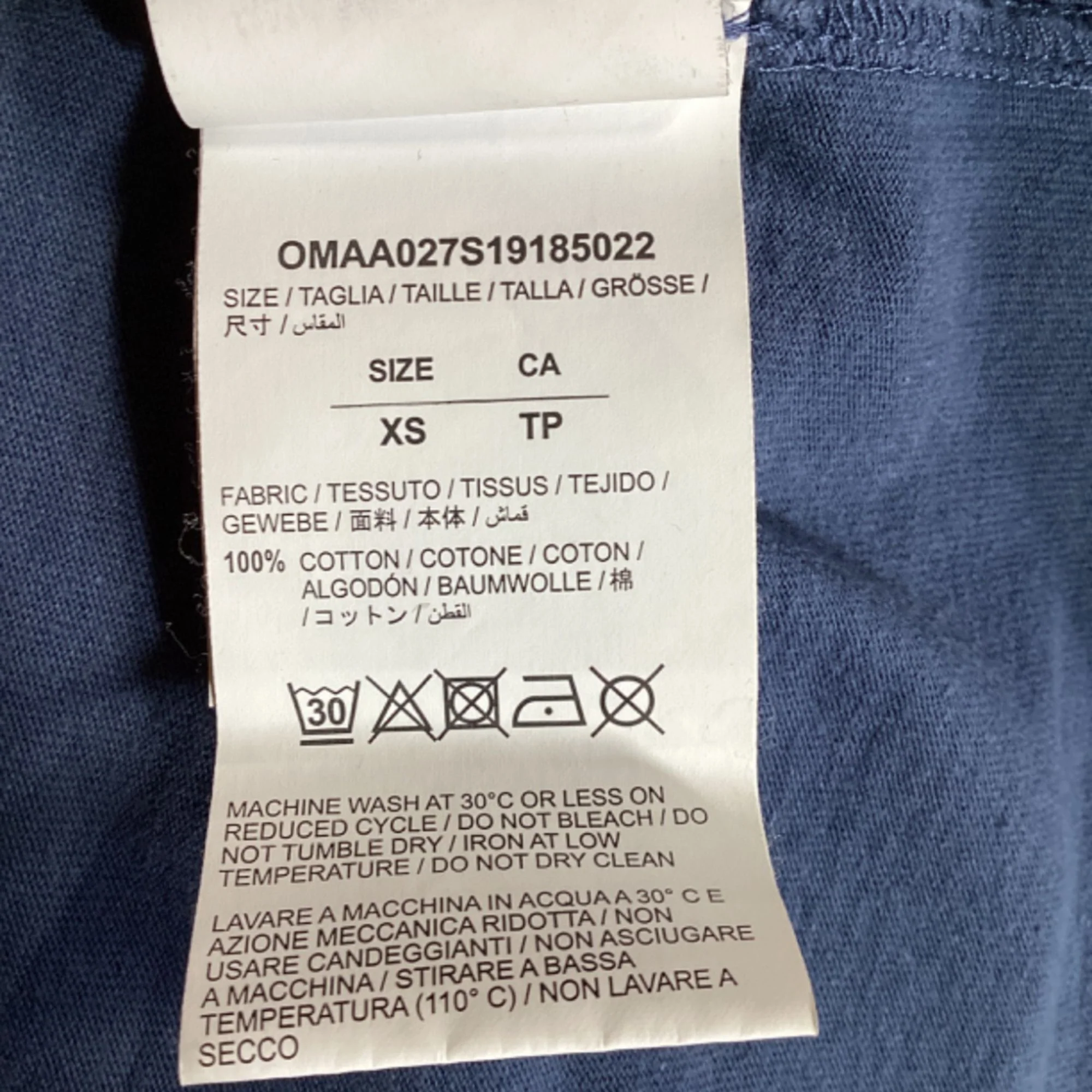 Men's Off-White Logo Print Crewneck T-Shirt in Navy Blue Cotton - Image 6
