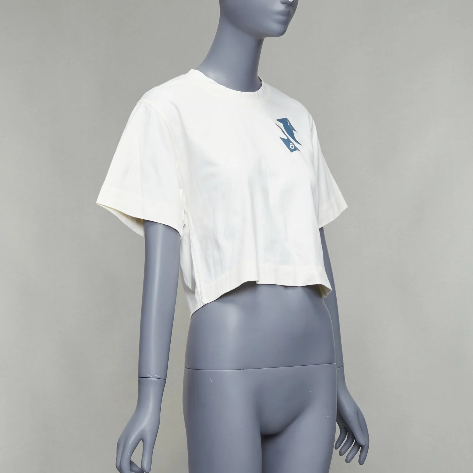 Women's Off White Cotton Embroidered Logo Crop Tshirt - Image 9